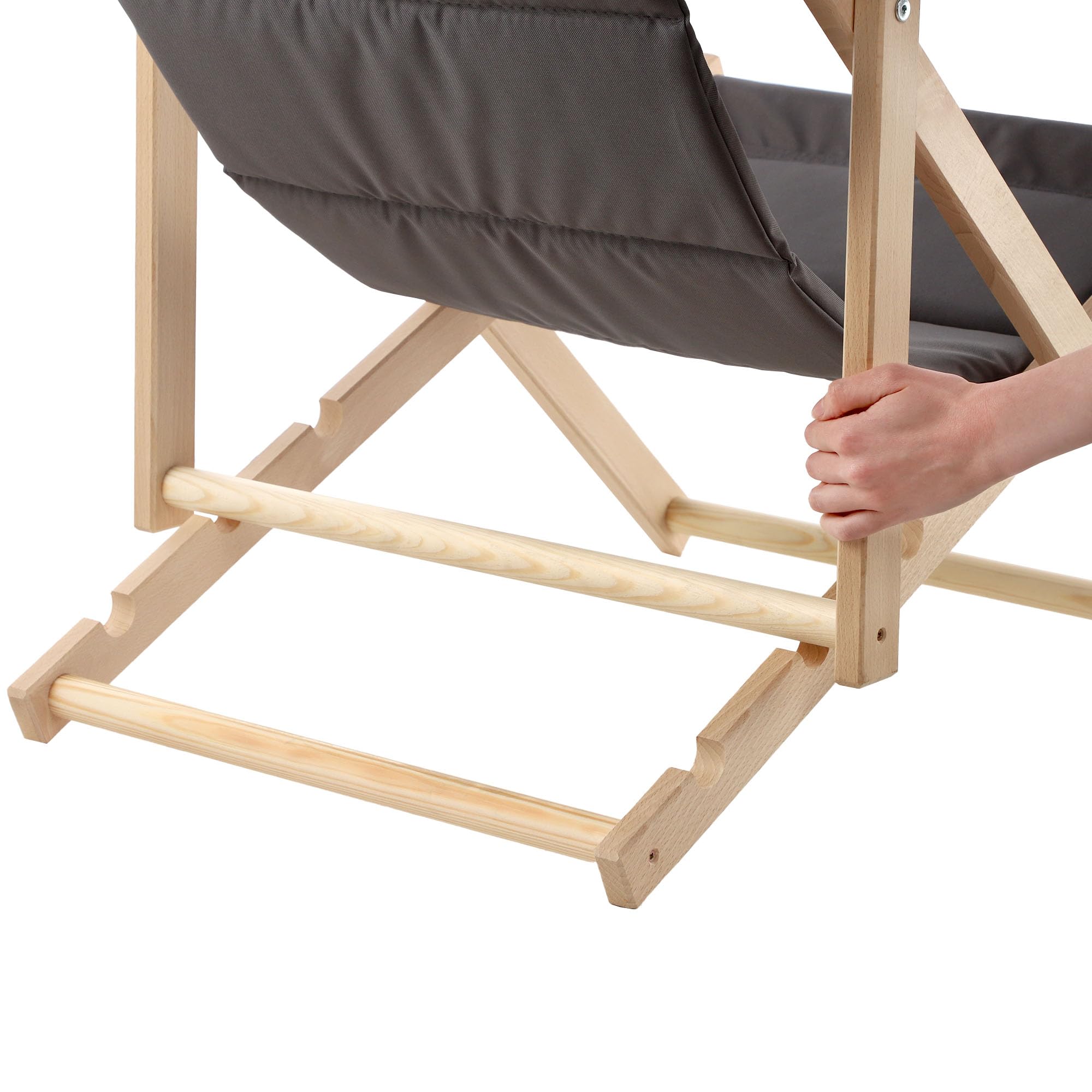 KADAX Liegestuhl, Strandstuhl aus Holz, Sonnenliege bis 120kg, Liege aus Buchenholz, Holzklappstühle, Strandliege, Klappliege für Strand, Holz-Liegestuhl (Mit Kopfstütze, Grau)