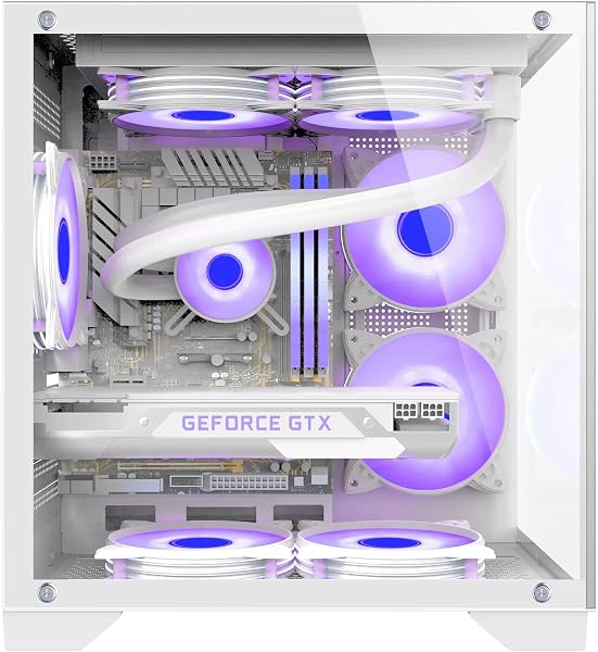 pcケース ミドルタワー pcケース 強化ガラスモデル micro-atx ホワイト(White) - 2