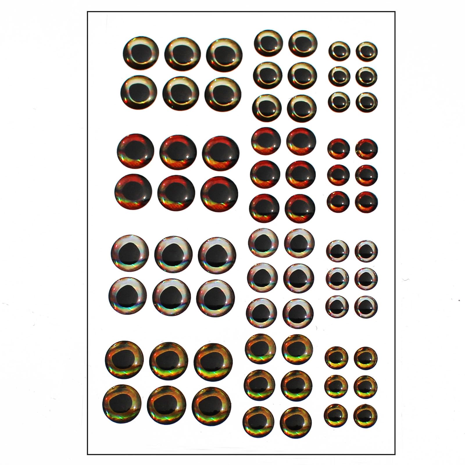 Tigofly 72 pcs Mixed 4 Colors 3D/4D Fish Eyes Realistic Sticky Fishing Lure Eyes Crafts for Lures Baits Fly Tying Materials 6mm/8mm/10mm