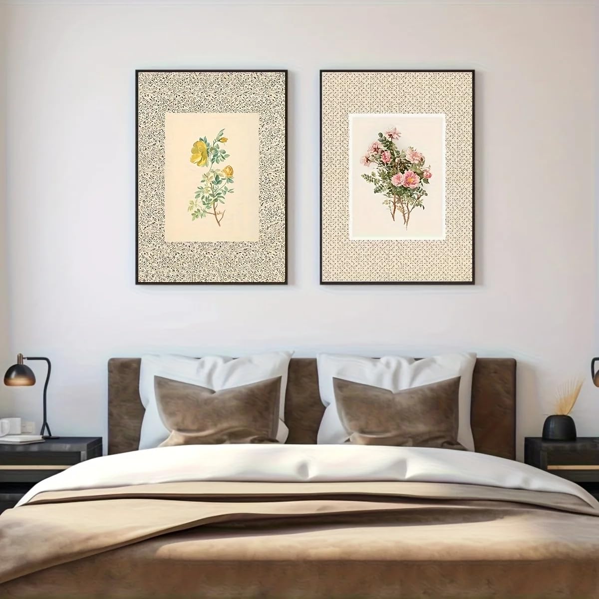 Ltjiajuypd Frameless French Cottage Botanical Art Print Soft Pink Yellow Green Floral Wall Paintings Vintage Flower Decor Poster(70X100cm-2Pcs)