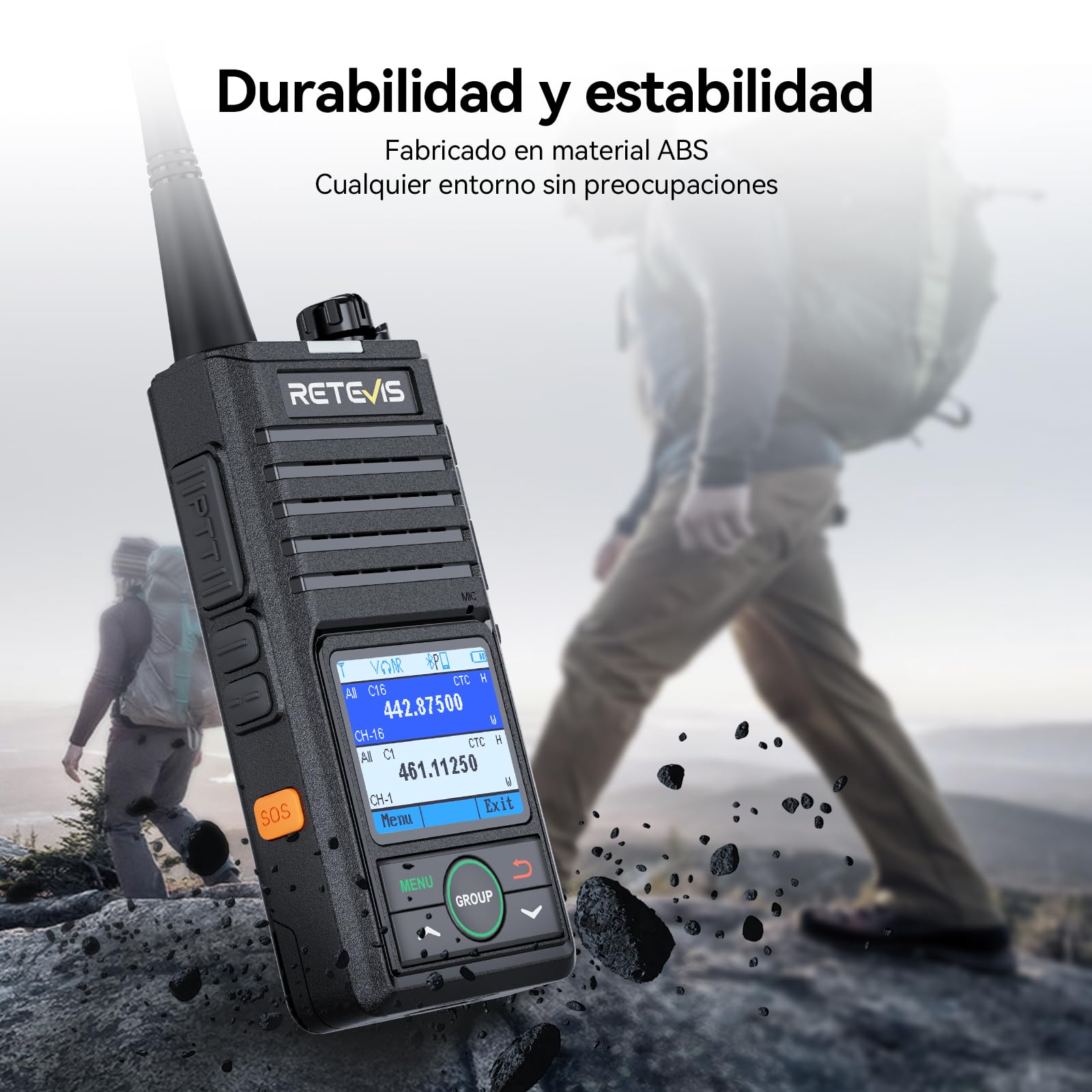 Retevis RB658 Walkie Talkie App, 1800 mAh, Cancelación de Ruido IA, Pantalla LCD, Auricular Inalámbrico, Walkie Talkies para Flotas, Conducción de Vehículos (2Piezas, Negro)