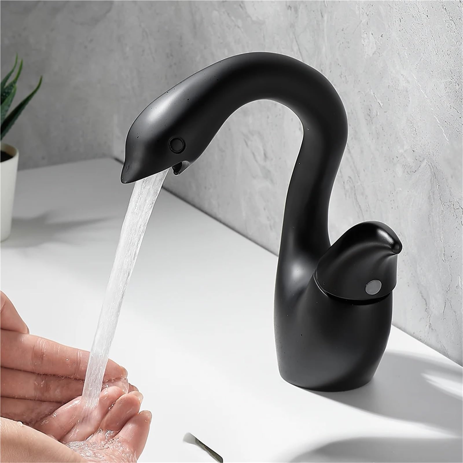 Grifo monomando for lavabo de baño moderno con diseño de cisne, mezclador de agua caliente y fría for encimera.(Color-4)
