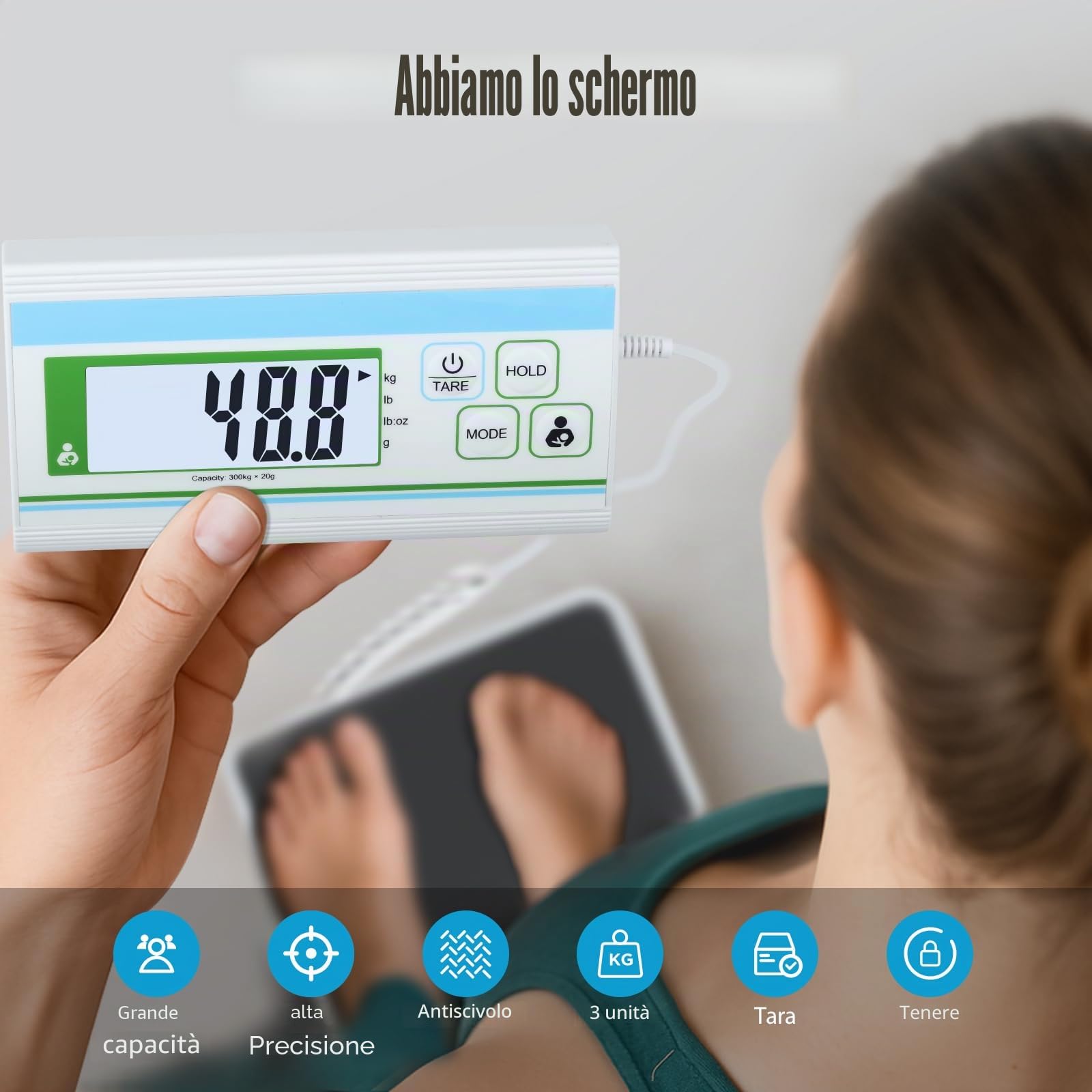 BRICH Bilancia pesapersone digitale medica 300 kg, bilancia fisica con misurazione ad alta precisione, display digitale, funzione tara, ideale per clinica, ufficio, palestra e casa