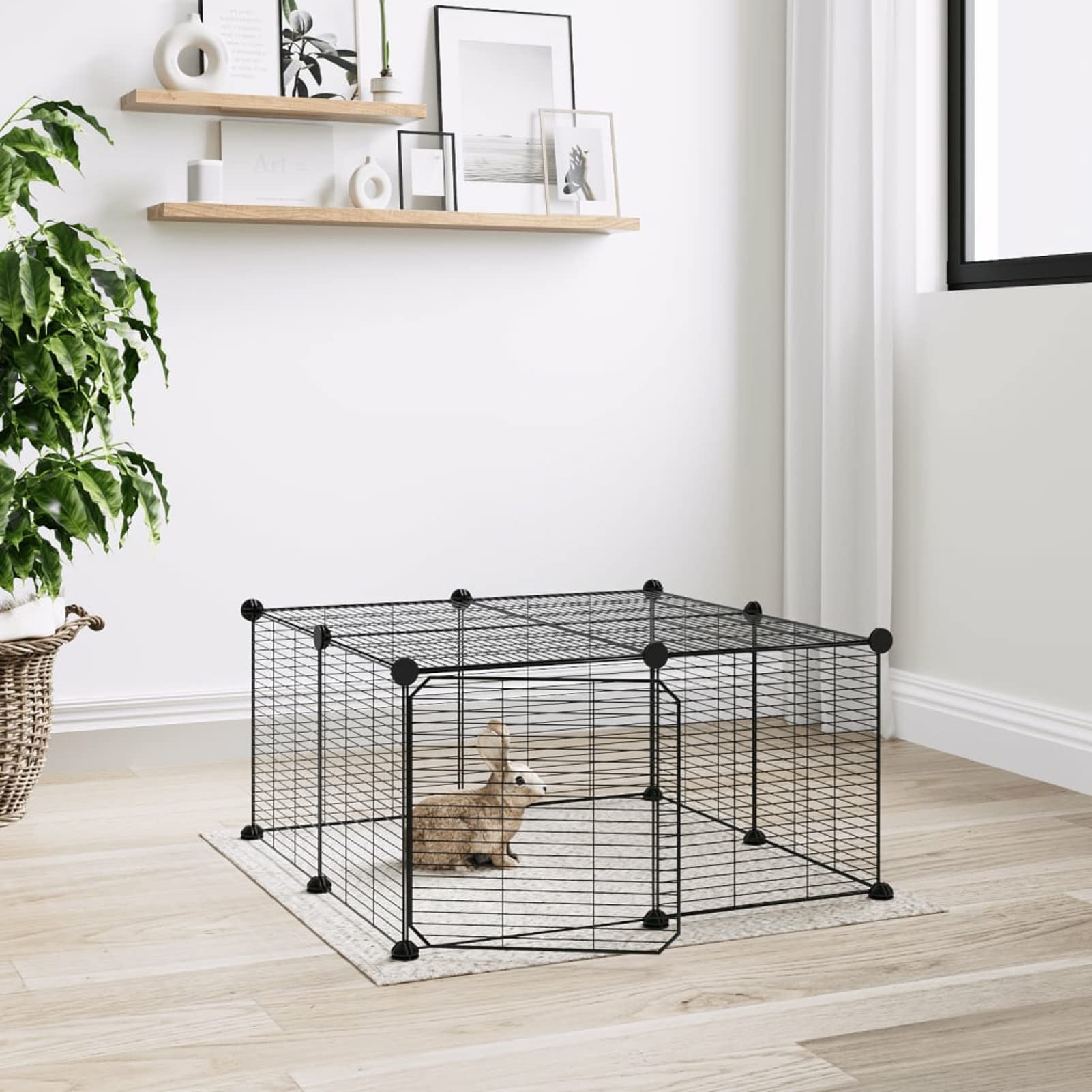 Homgoday Klatka dla psa klatka dla psa wewnętrzna Kennel dla psów klatki dla psów ogrodzenie dla psów na zewnątrz klatka dla zwierząt 12 paneli z czarnymi drzwiami 35 x 35 cm stal Model3114054