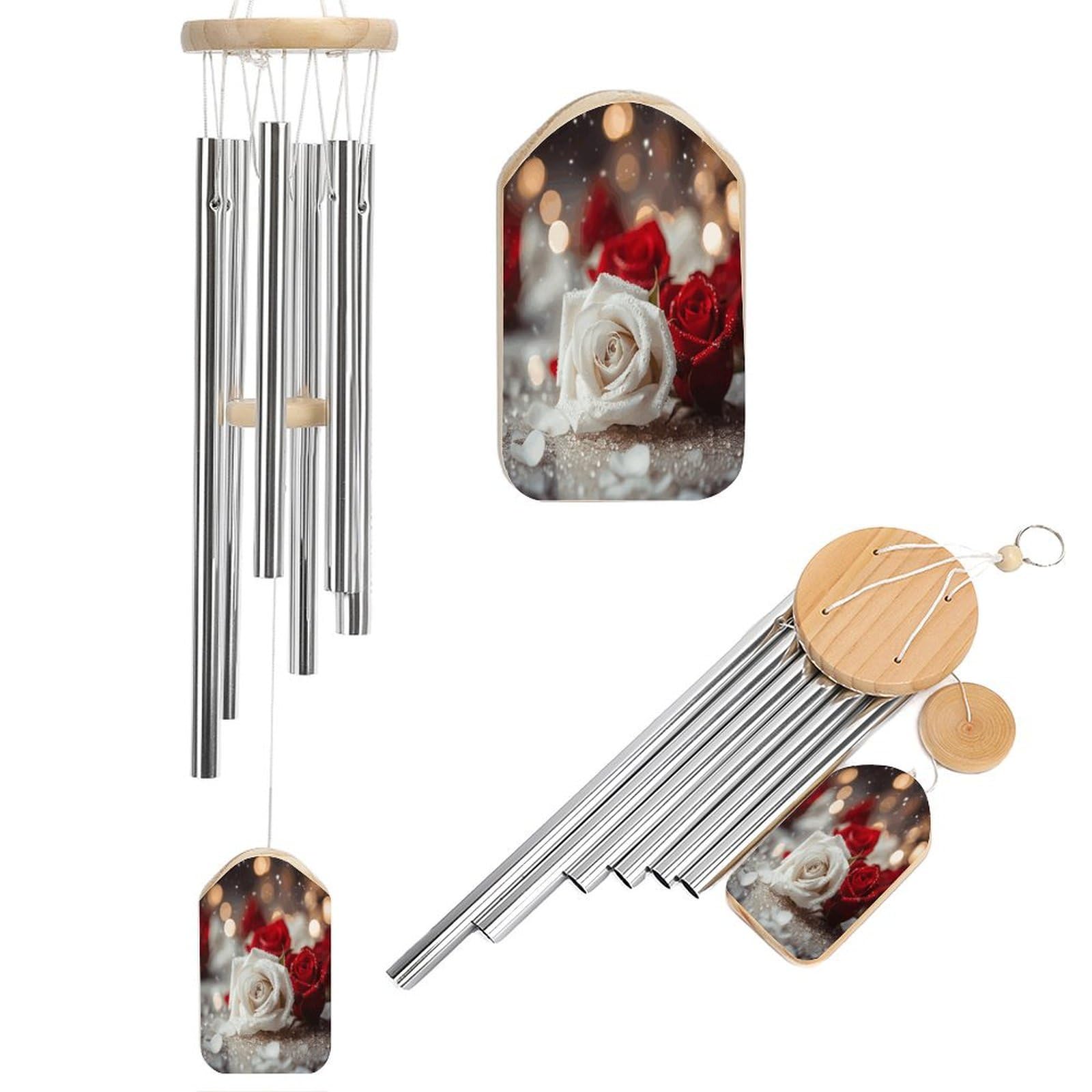Khauerbc Women's Style Roses In Background Wind Chime-Outdoor-Garden Decors. Aluminium Wind Chimes To Melodic Tones .Memorial Wind Chime For Garden Yard Porch, Good Gifts For Mom Grandma Wife.