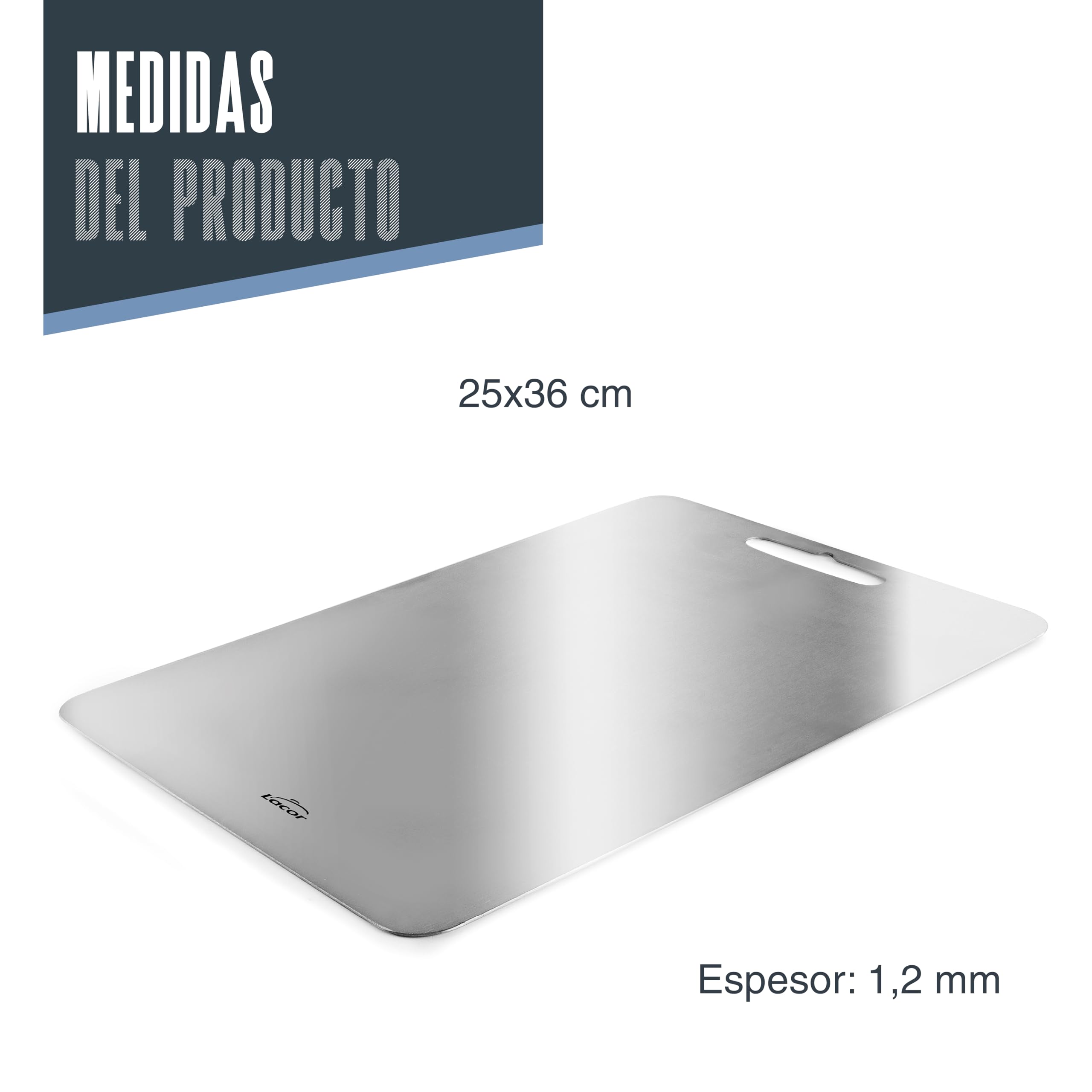 Lacor - 60773 - Tabla de Cortar Titanium, Titanio Puro 99%, 25 x 36 cm, Reversible, Higiénica, Alta Resistencia al Corte y al Calor, con Orificio para Colgar