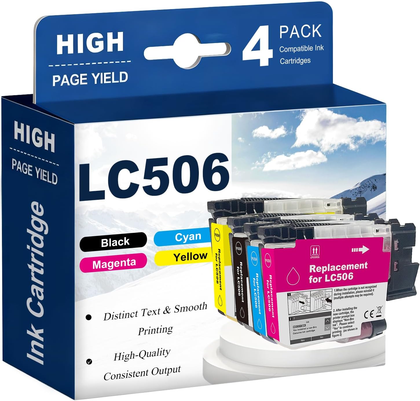 LC506 LC506BK LC506C LC506M LC506Y Compatible Ink Cartridges for Brother MFC-J4355DW J4555DW J4557DW, 1000-Page Yield 1 Set