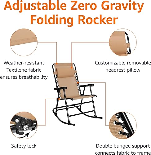 Miniatura 5 de Tienda Basics Balancín plegable Textilene de gravedad cero con almohada color beige