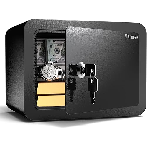 0.23 Cub Safe, Small Safe Box with Key, Mini Home Safes for Money, Coin and Cash, Security Safes for Kids, Lock Box for Personal Items, Black, 6.69 x 9.06 x 6.69 Inches