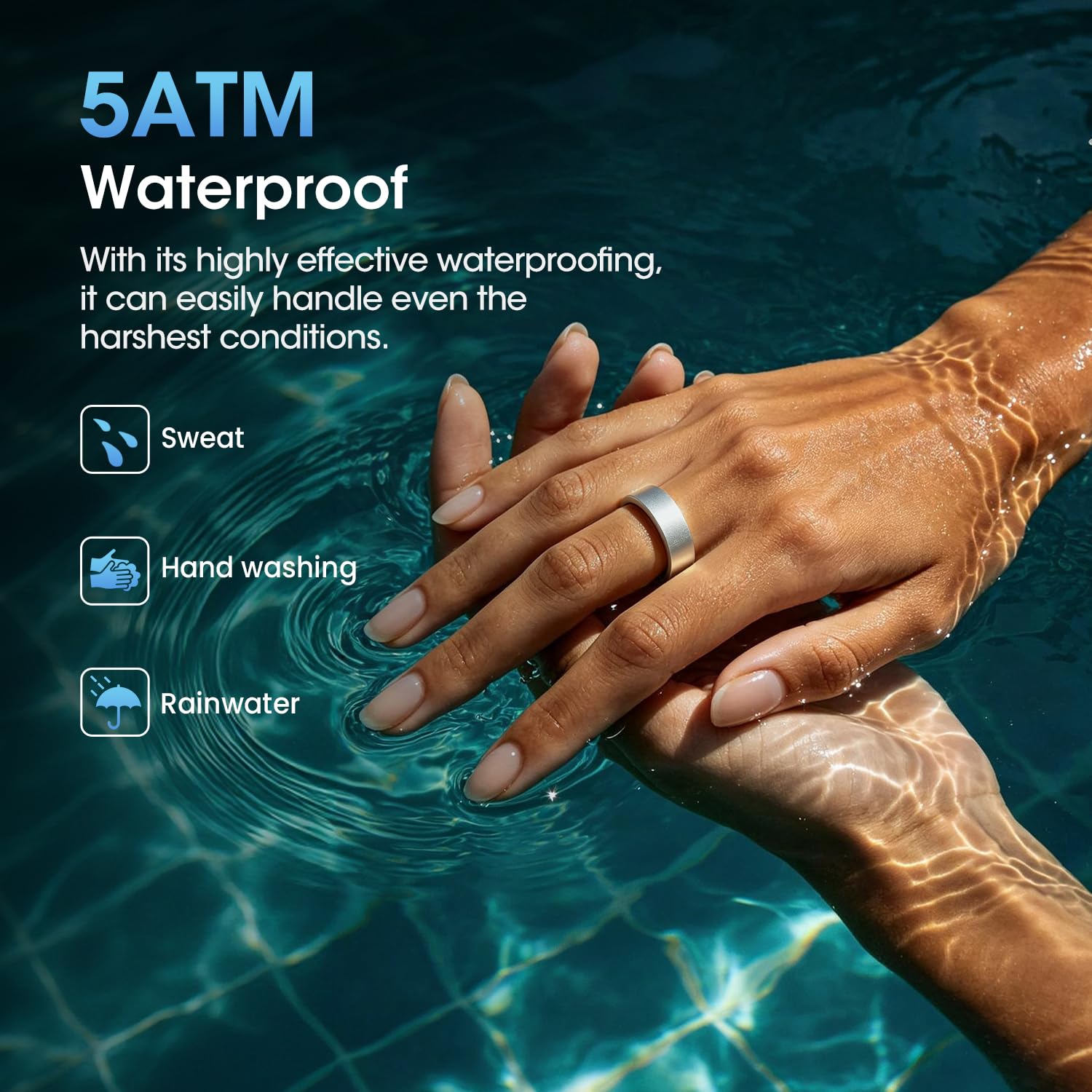 NAIXUES Smart Ring Uomo Donna, Anello Smart Fitness con Controllo Gestuale/Frequenza Cardiaca(HRV)/SpO2/Sonno/170+ Modalità Sport Impermeabil 5ATM, Smartwatch per Android e iOS, Misura 10, Argento