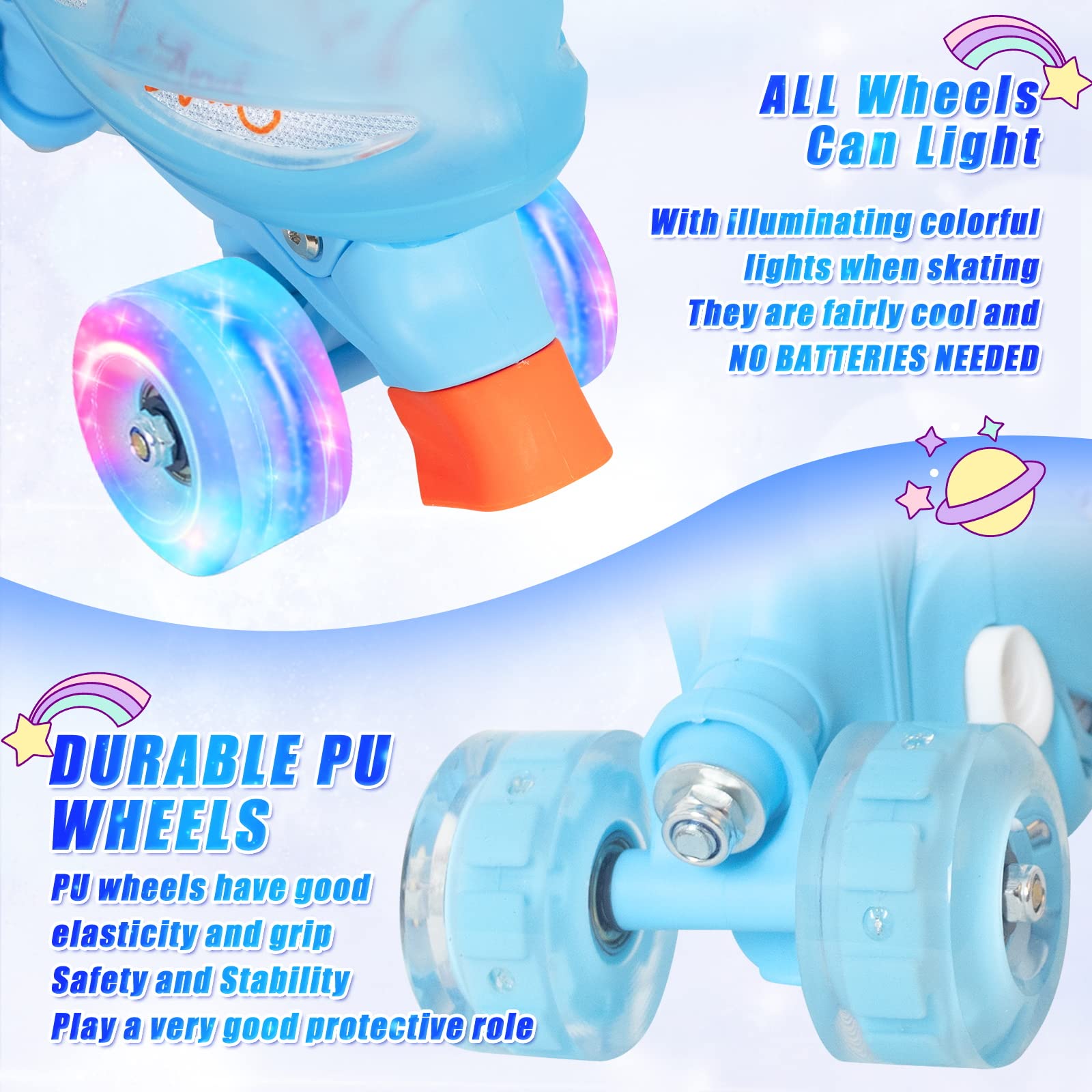 Roller Skates for Girls Boys Kids, 3 Sizes Adjustable Toddler Roller Skates Shoes with Light up, All 8 Wheels of Girl's Skates Shine, Safe and Fun - Best Birthday Gift for Indoor Outdoor Sports