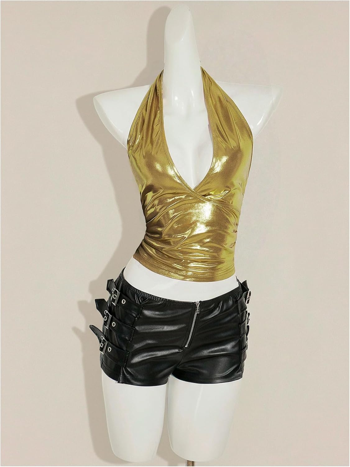 Women's Backless Halter Top V Neck Sleeveless Wrap Top Crop Tops Y2k Disco Outfit - Image 3
