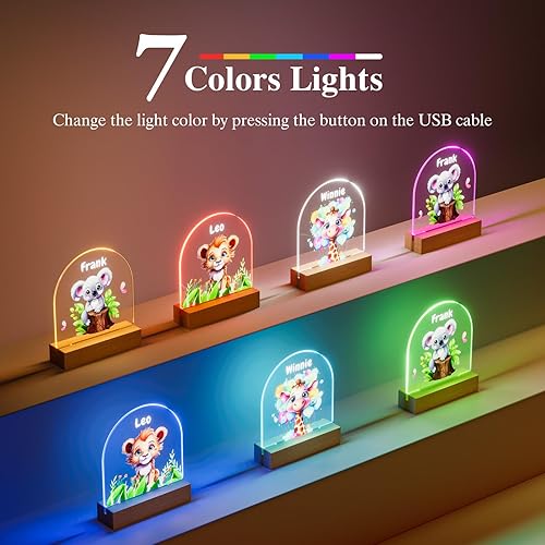 Miniatura 6 de Bemaystar Luz nocturna personalizada, luz nocturna acrílica de león, regalos personalizados para niños, nombre personalizado, brillo ajustable,