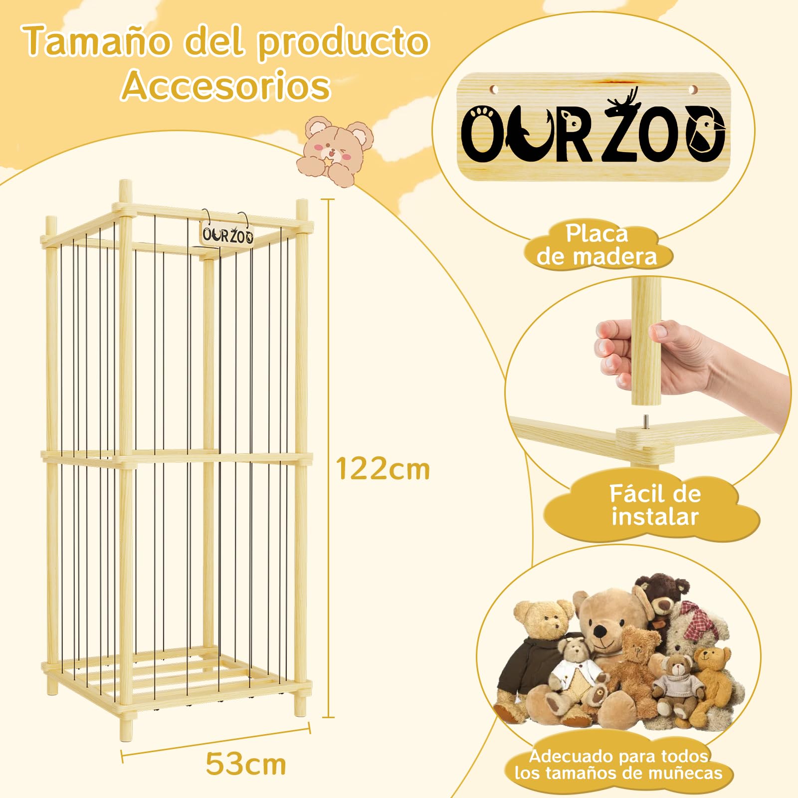 Organizador Peluches Madera, Almacenaje Guardar Juguetes Estanteria Infantil Montessori, Mueble Juguetes Organizador Peluche Animales para Sala de Juegos, Dormitorio, Habitación de Los Niños