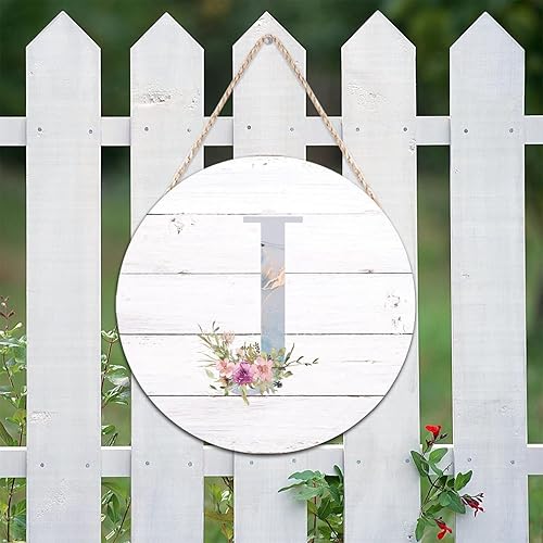Vista 94 de Welcome Sign Front Decor Initial Letter B Round Wood Sign Monogram Purple Floral Wooden Plaque Blossom Floral 10in Country Wood Hanging Signs for