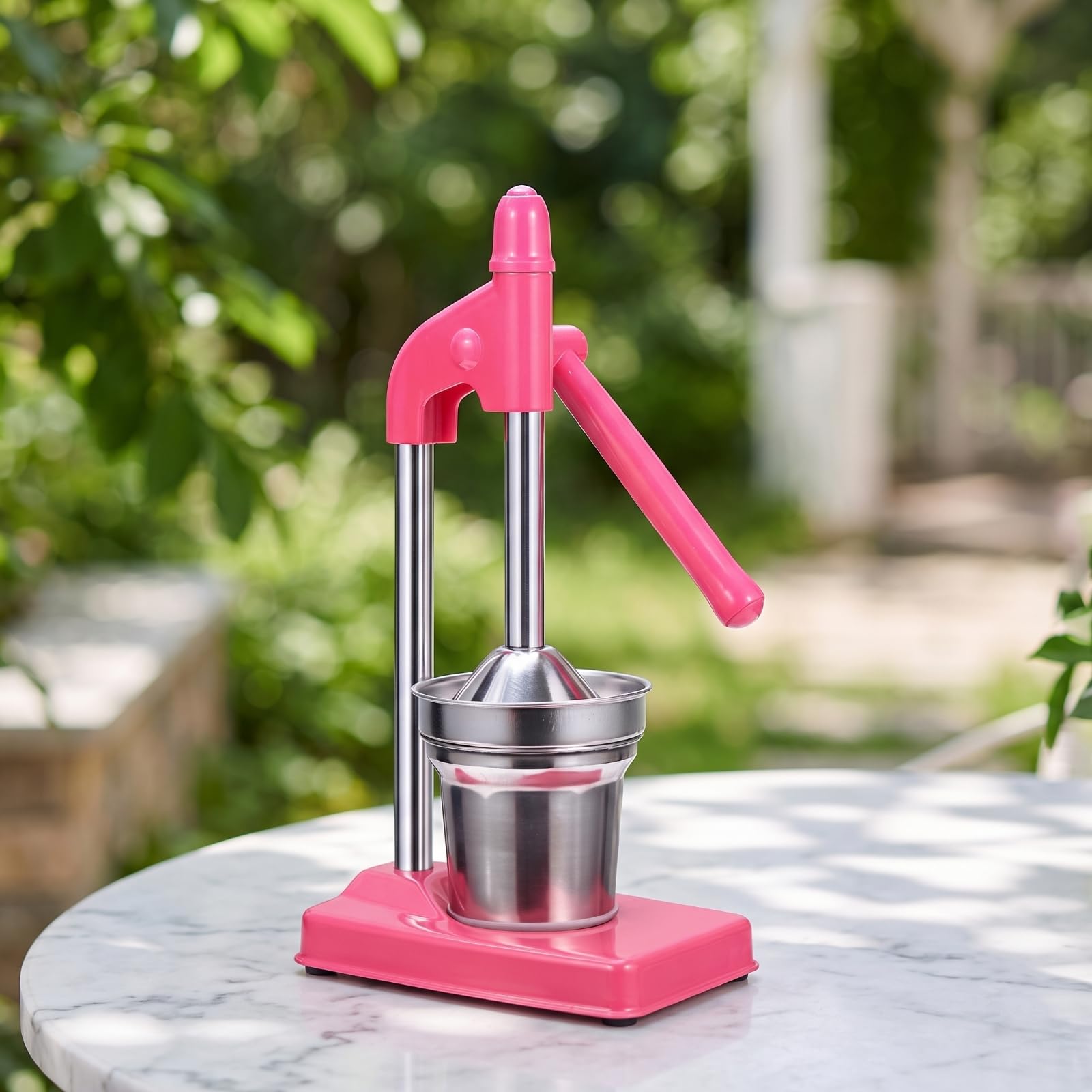 Exprimidor Manual de Jugo Extractor de Frutas de Cítricos con Palanca y Cabezal de Acero Inoxidable 304 Base Estable y Limpieza, Naranja