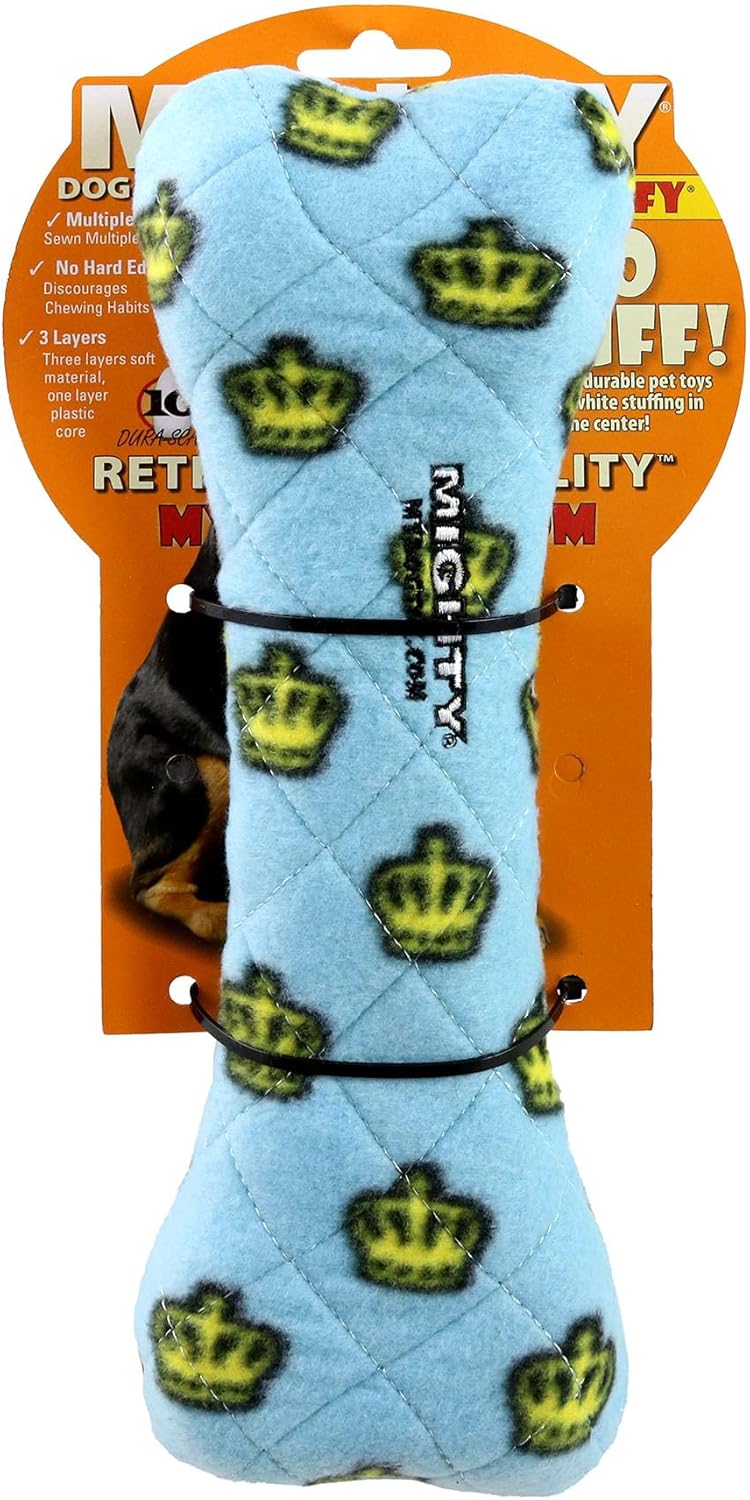 MIGHTY- No Stuff Bone-Blue– Squeaky Plastic Core. 2-in-1 Toy. Made Durable & Floats, Strong & Tough. Interactive Play Dog Toy (Tug, Toss & Fetch)