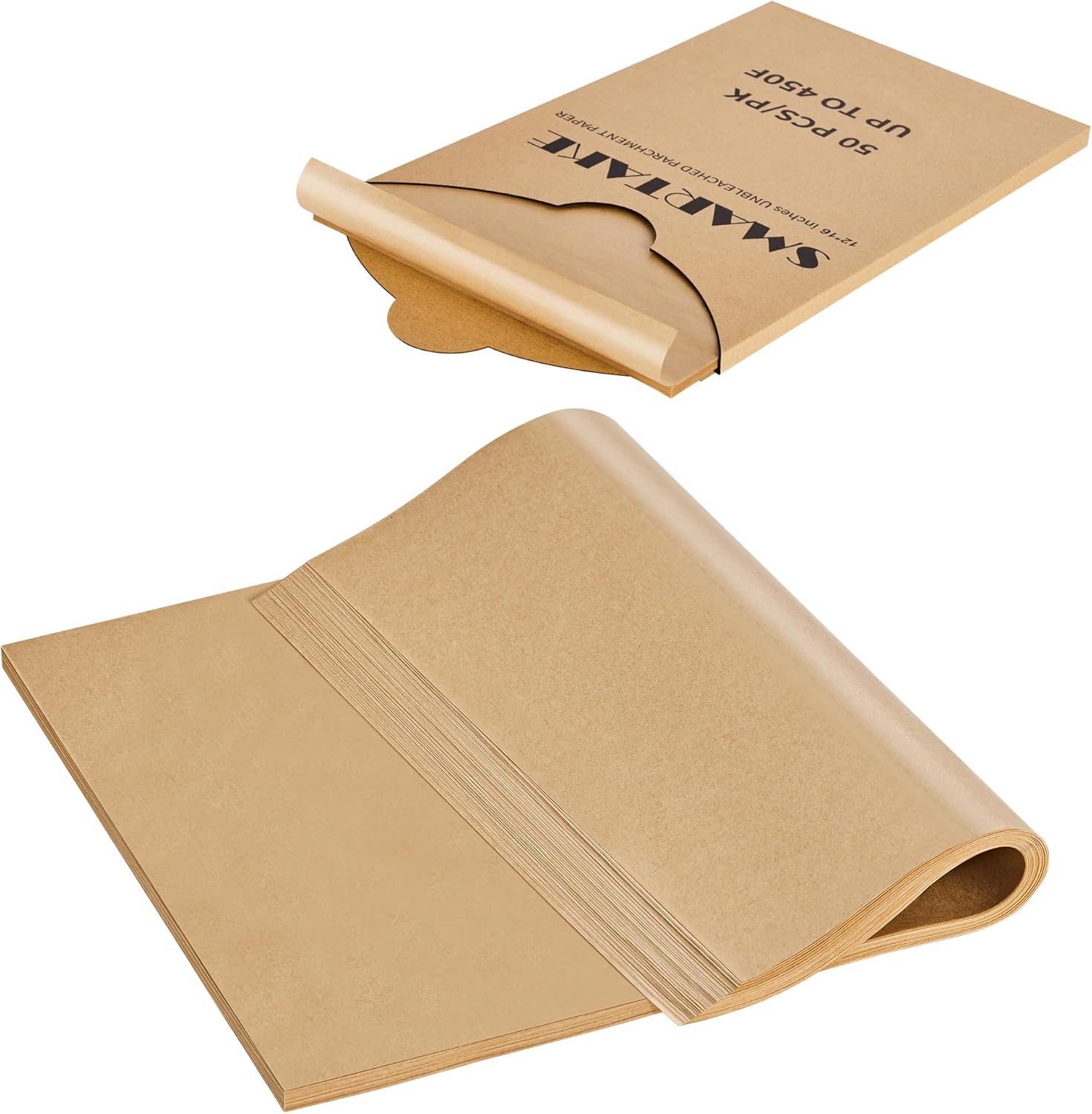 SMARTAKE 50 Pieces Parchment Paper Baking Sheets — 12x16 Inches Non-Stick Precut Baking Parchment, for Baking Grilling Air Fryer Steaming Bread Cup Cake Cookie and More (Unbleached, 12" x 16", 50 Pieces)