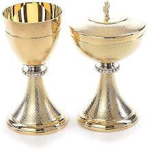 Holyart Metal Chalices Patens Ciboria Chalice and Ciborium, knurled finishing with strass, Chalice