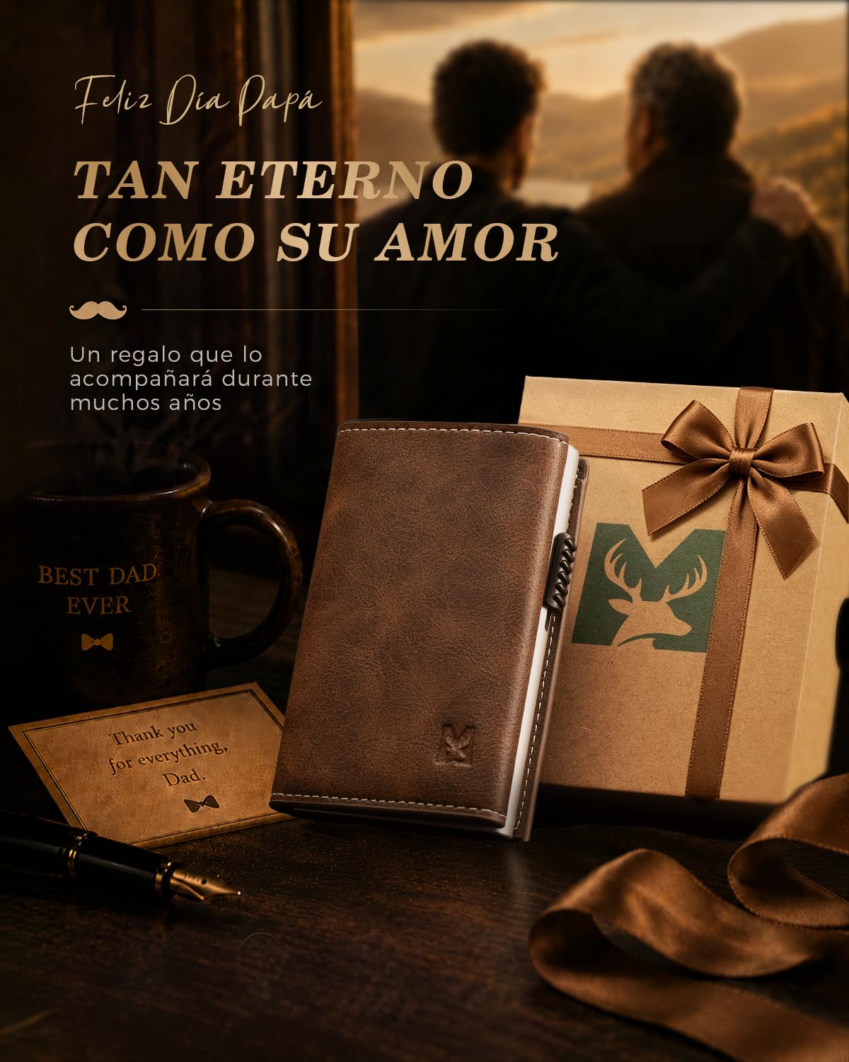Cartera Pop Up para Hombre con Monedero, Cartera Trifold con Ventana para ID, Tarjetero Inteligente con Bloqueo RFID y 6 Ranuras para hasta 11 Tarjetas (Marrón)