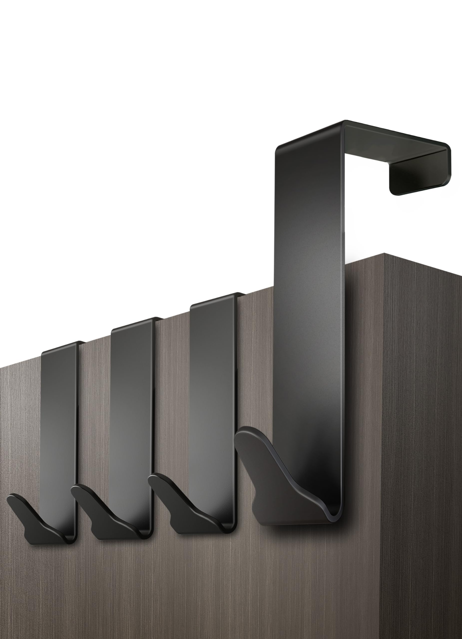 Menz Black Over Door Hook 4 Pack Stable Overdoor Hanger. Rust-Free Door Hangers For Clothes, 4.1Cm Fit. 15Kg Coat Hanger, Stainless Steel With Eva Pads, Prevents Scratches
