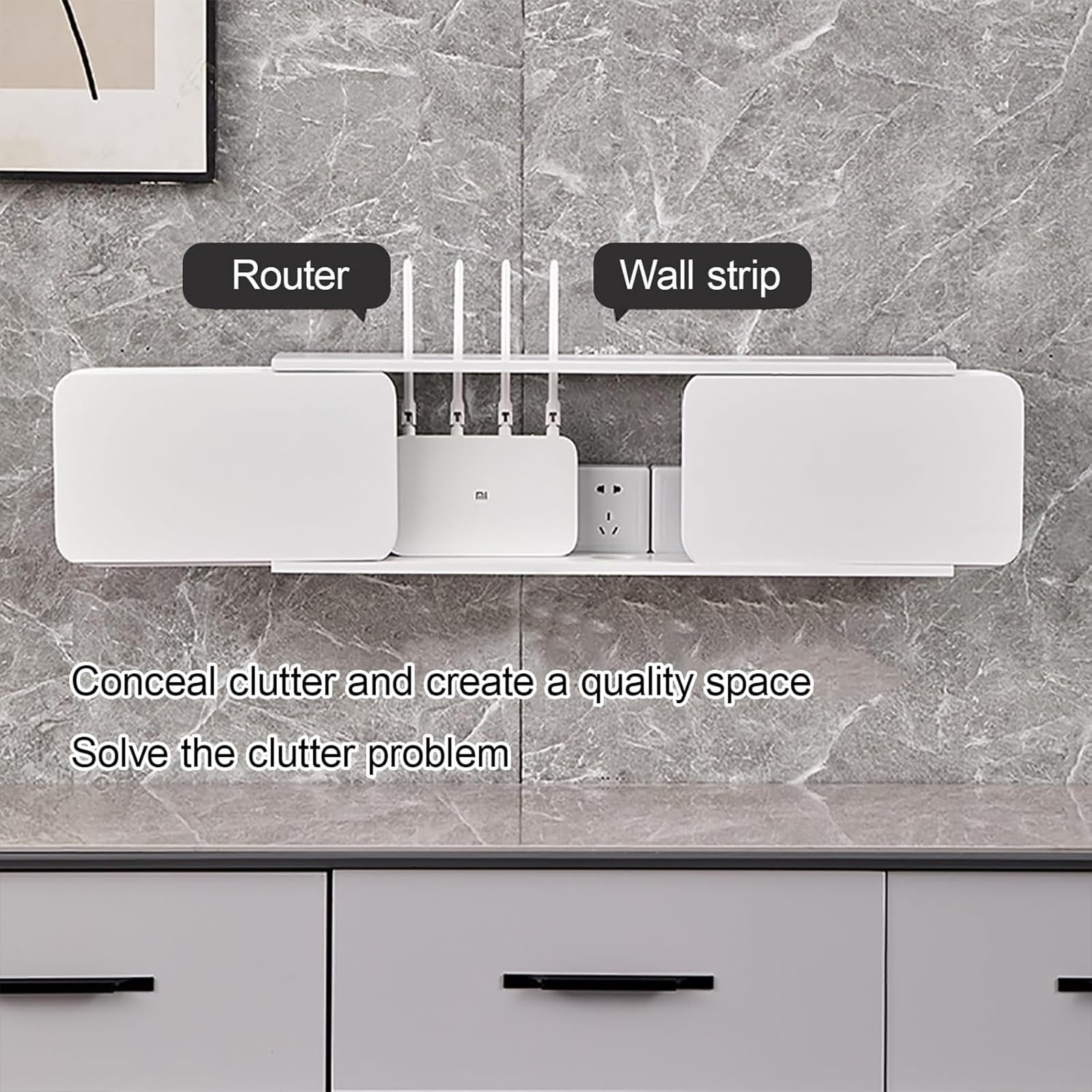 Mueble de Madera for Router WiFi, Caja de Almacenamiento Para Enrutador de Pared, Estante for Módem, Organizador de Cables, Puerta Corredera Tradicional(Wit,80cm/31.5in)