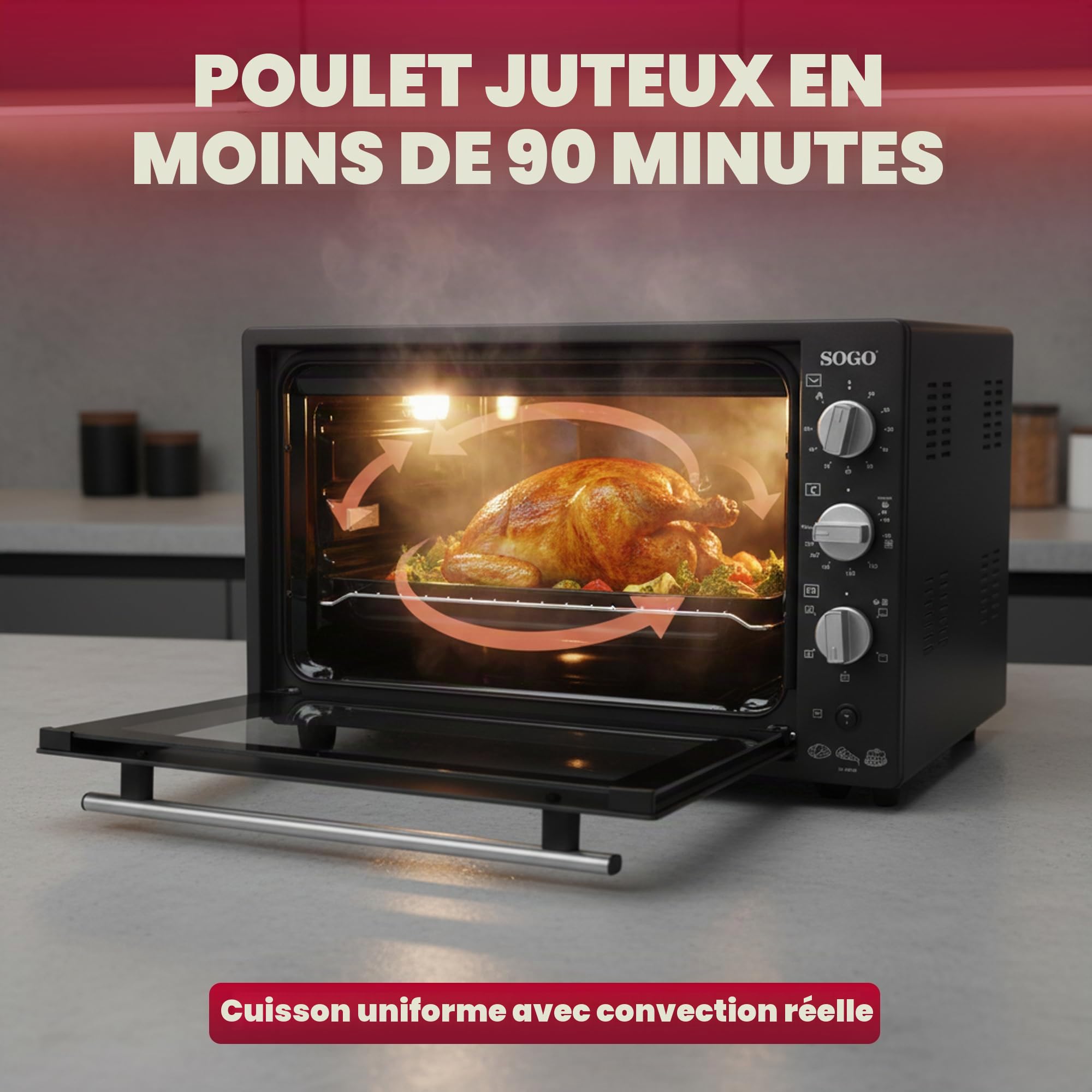 GRAN HORNO DE CONVECCION CON RUSTIDOR Y GRATINADOR - 70L -1840W