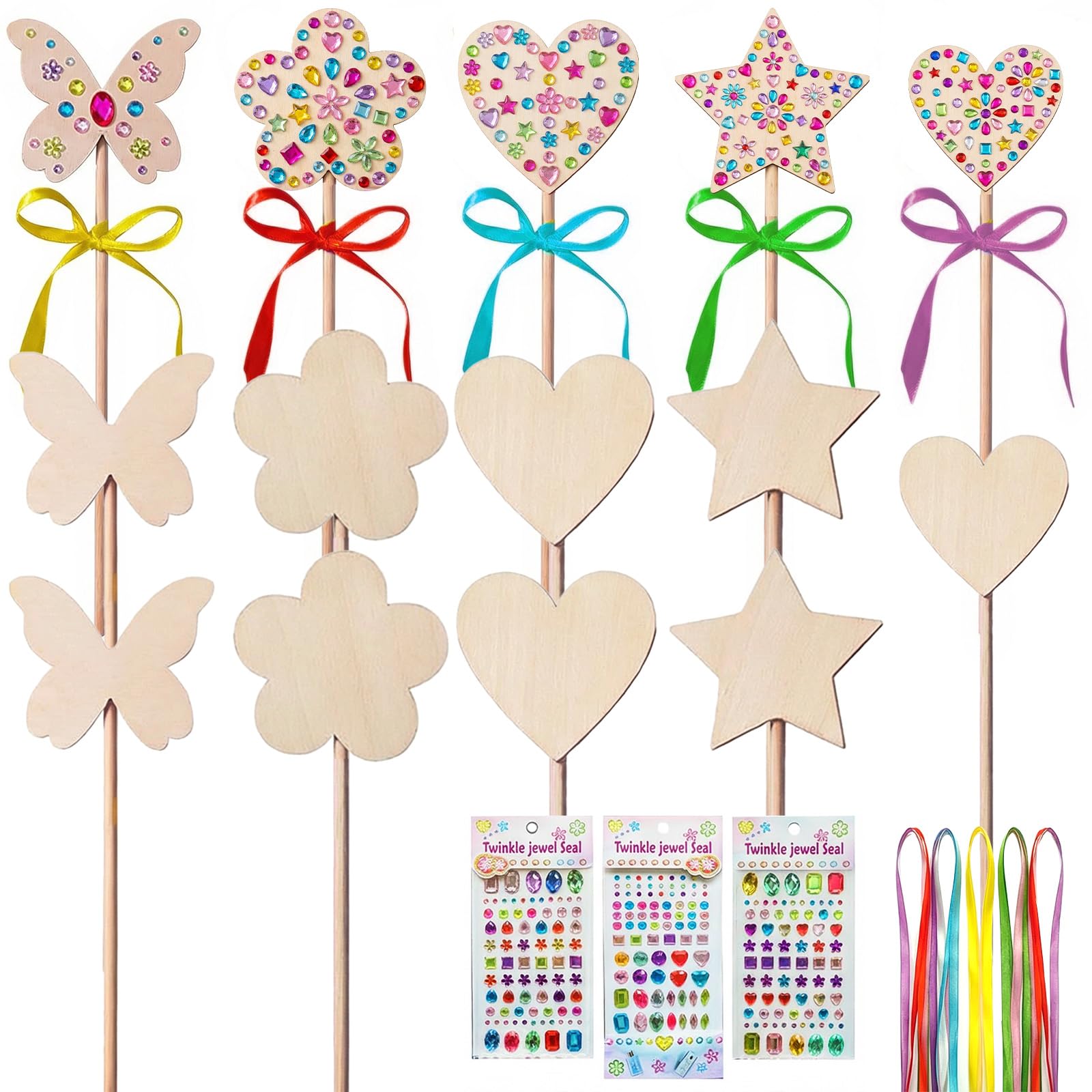 14 Sets Fairy Wand Craft Kit, Wooden Princess Fairy Wands Kit, DIY Magical Wand