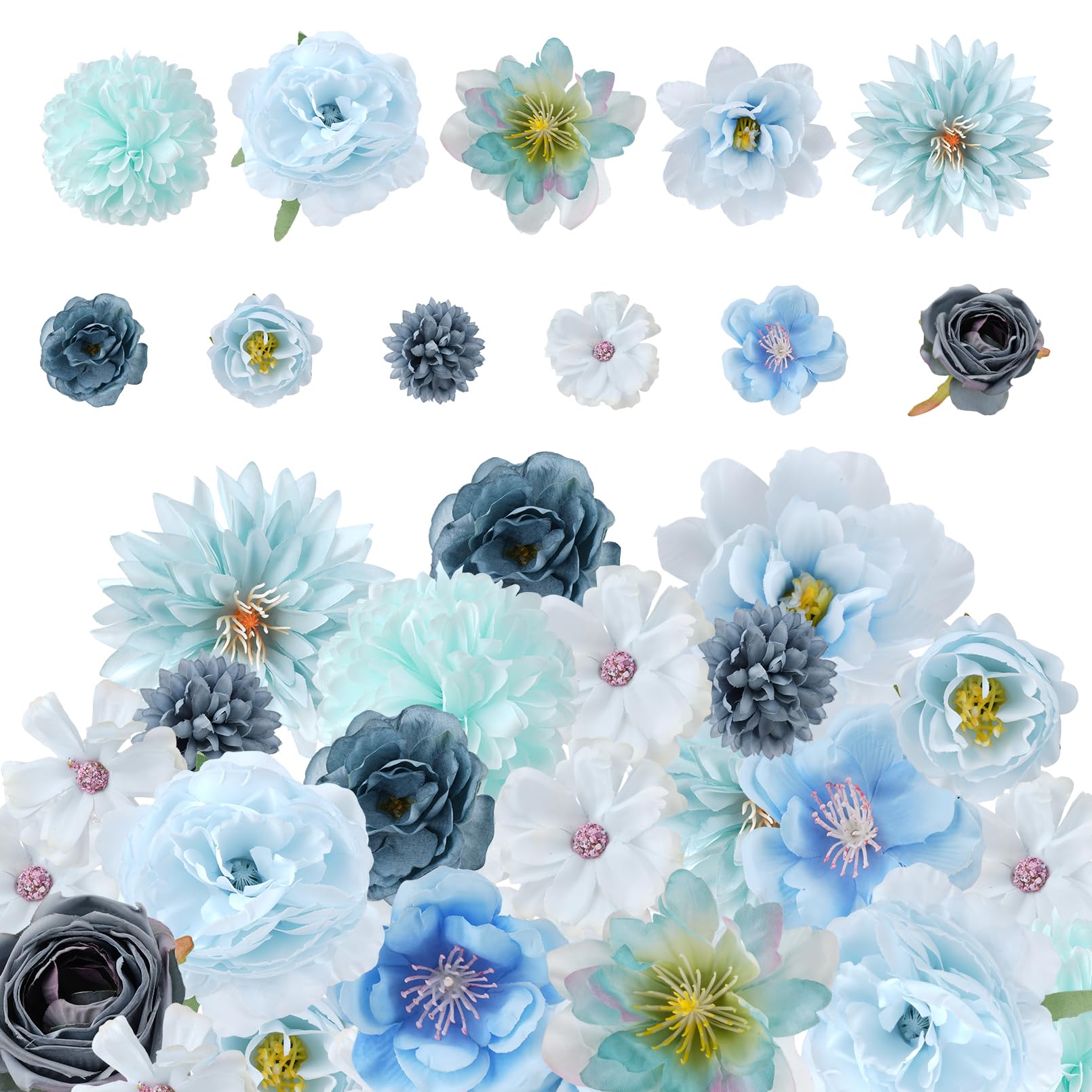 27 Pcs Faux Flowers Small Artificial Flower for DIY Craft Supplies for Wedding Party Graduation Home Decor (27, Blue) image 1