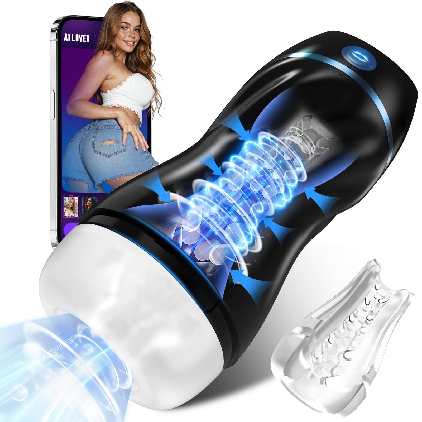 EINSEO Male Masturbator Penis Pump – AI Sync Male Sex Toys Stroker with 7 Powerful Vibrating &amp; 3 Sucking Modes, APP-Controlled Pocket Pussy for Men with 3D Textured Sleeve
