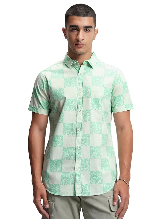 Highlander Men's Checkered Slim Fit Shirt (HLSH013692_Green