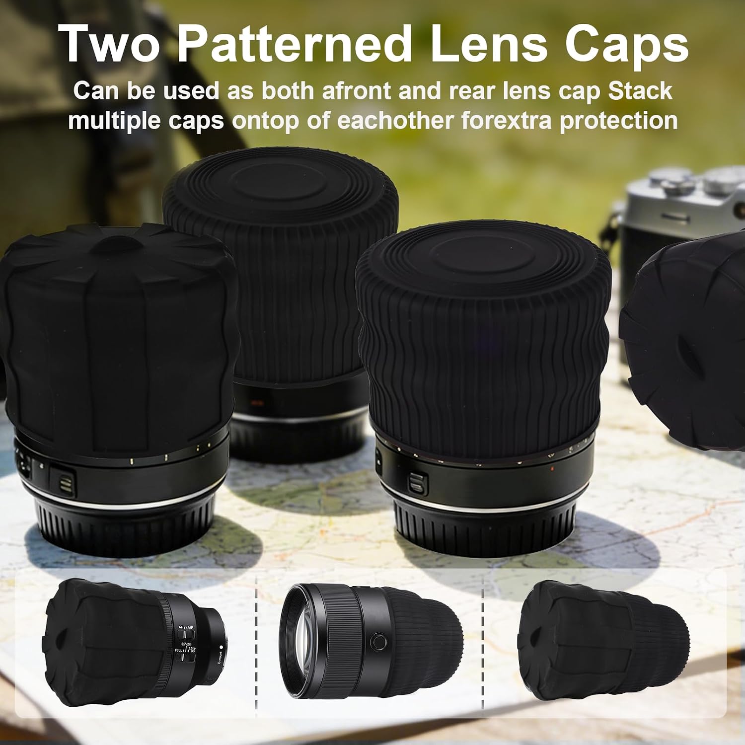 18–55mm Lens Cap, Universal Camera Lens Cover for DSLR & Flexible Front Lens Protector, Dustproof Scratch Resistant Lens Cap, Two Styles,Compatible with Nikon, Canon, Sony, Fujifilm Camera Lenses