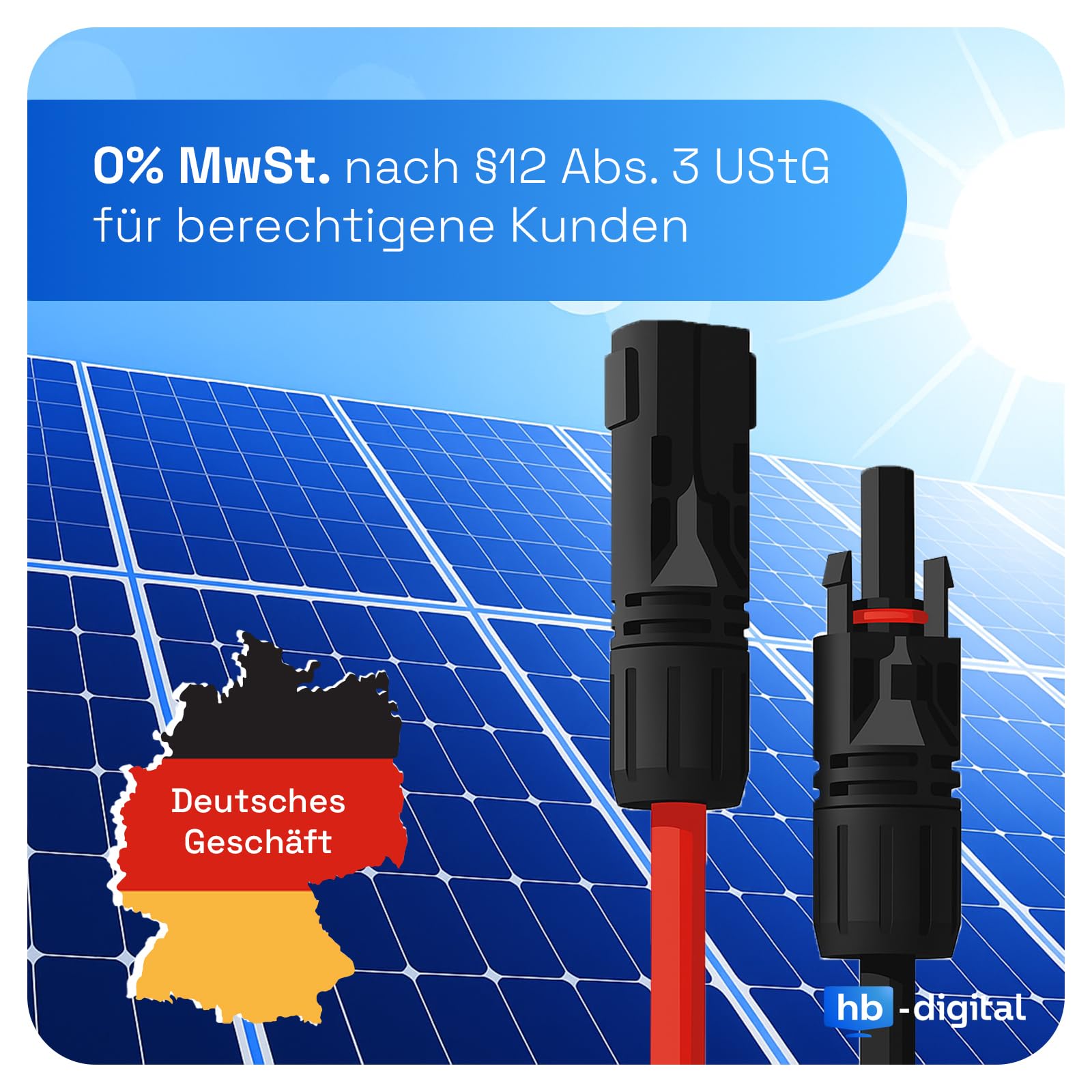 HB-DIGITAL 50m Solarkabel 4mm² H1Z2Z2-K TÜV Rheinland zertifiziert flexibel UV PV Kabel reines Kupfer 1500V DC Schwarz