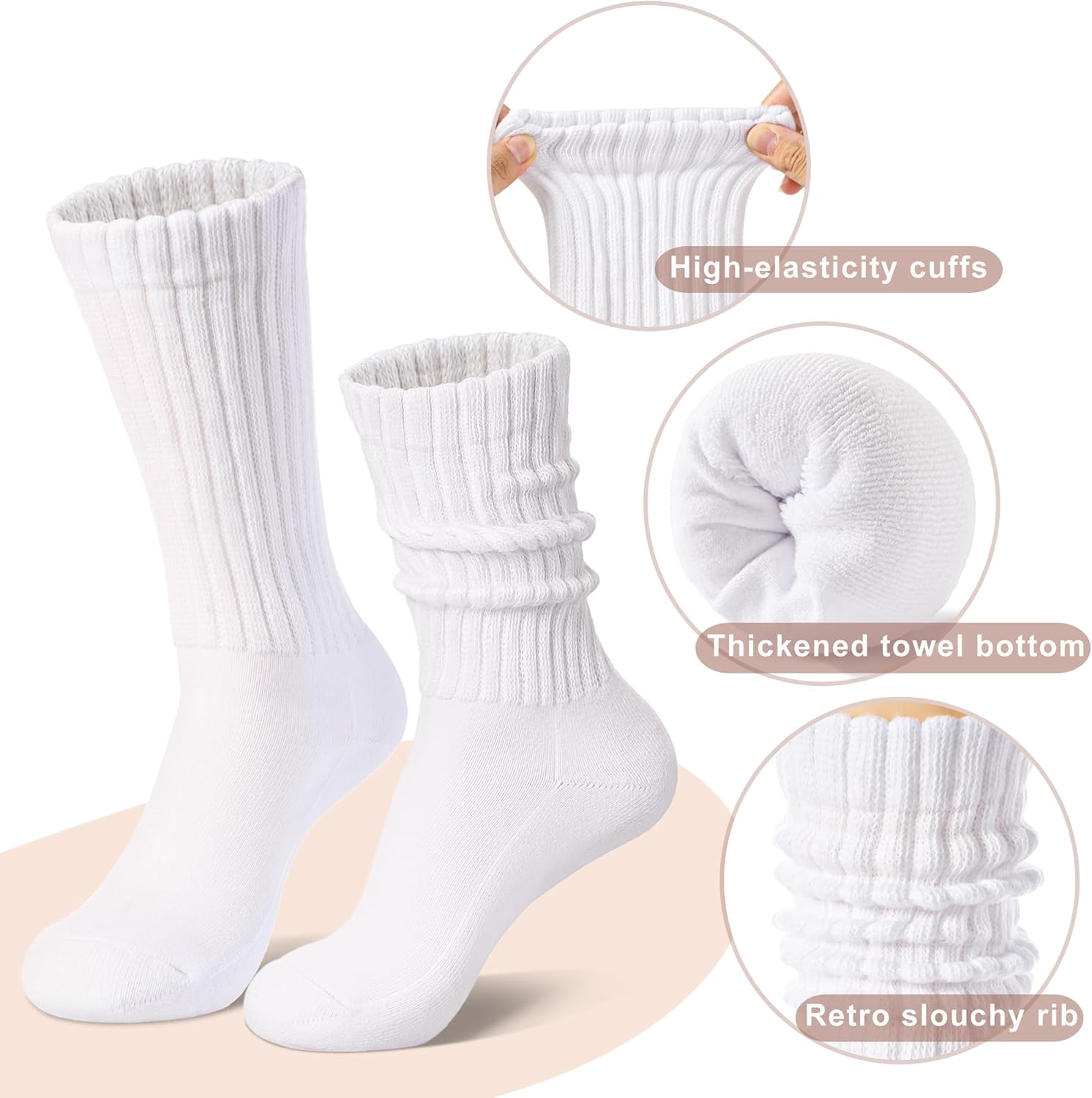 Womens Slouch Crew Socks Cozy Cotton Retro Ribbed Calf Scrunch Boot Socks for Casual Athletic 3 Pairs - Image 3
