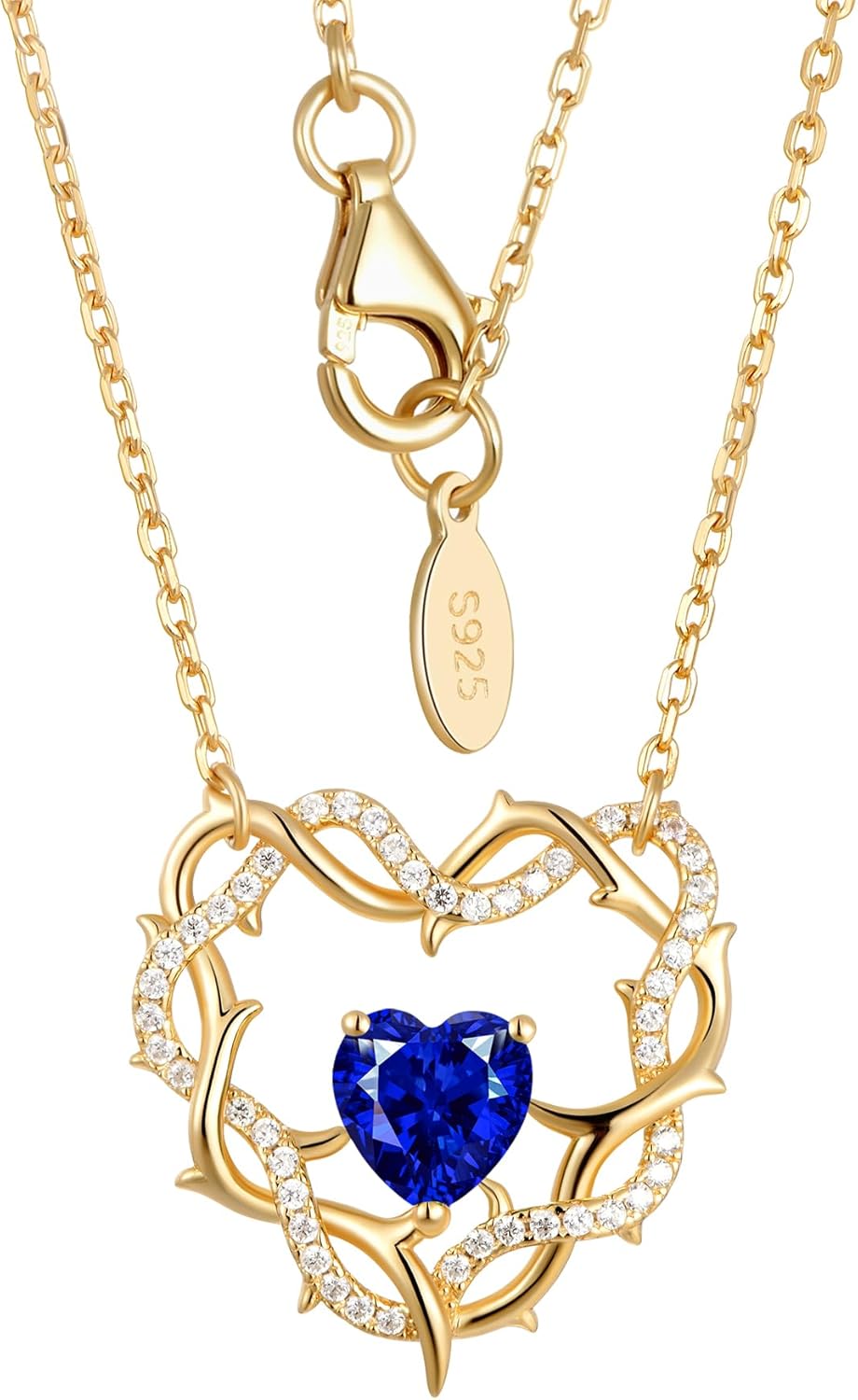 Kstyle Christian Valentine's Day Gifts for Women - 14k Gold Crown of Thorns Birthstone Pendant Necklaces for Women, Religious Anniversary Birthday Jewelry Non Tarnish 18"+2"