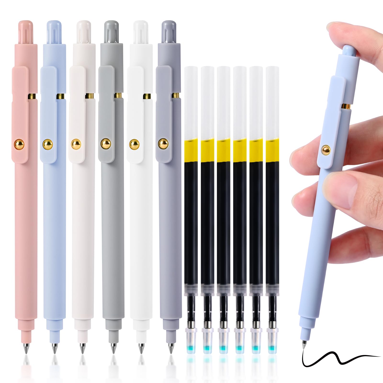 Penne gel, confezione da 6 penne a punta fine da 0,5 mm, inchiostro nero con 6 ricariche, ad asciugatura rapida e senza sbavature, penne per scrittura liscia, per diari, scuola, forniture per