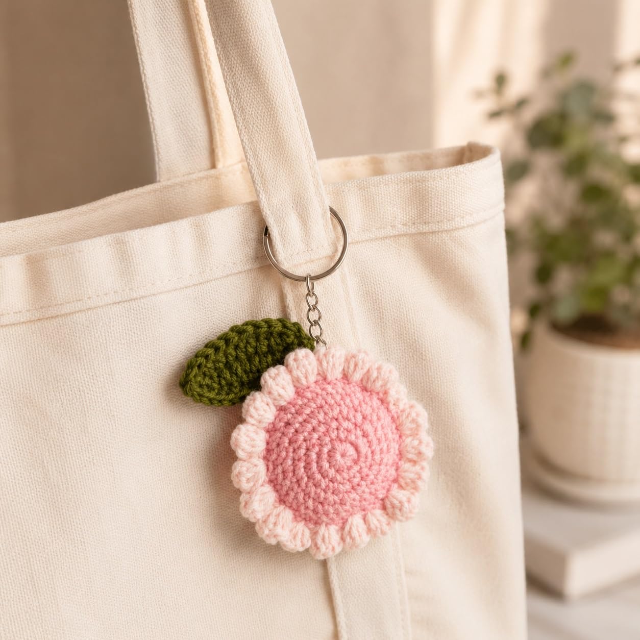 Handmade Crochet Flower Theme Keychain for Women & Girls | Cute Woolen Bag Charm & Key Ring | Unique Gift for Car, Bike & Handbags | Pink Flower Accessory-image-17