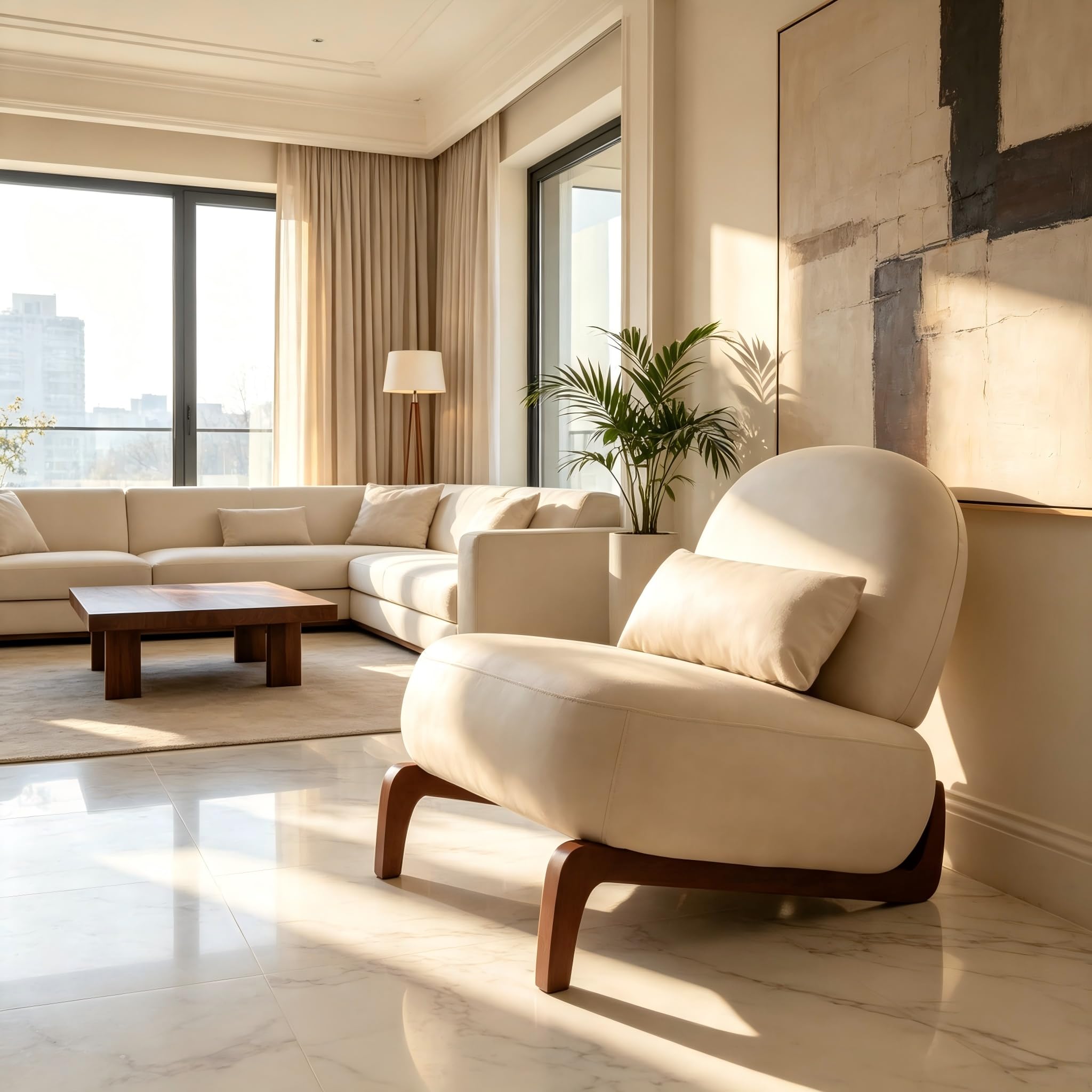 Generisch Samt-Sessel mit Massivholzbeinen armlos für Wohnzimmer Balkon