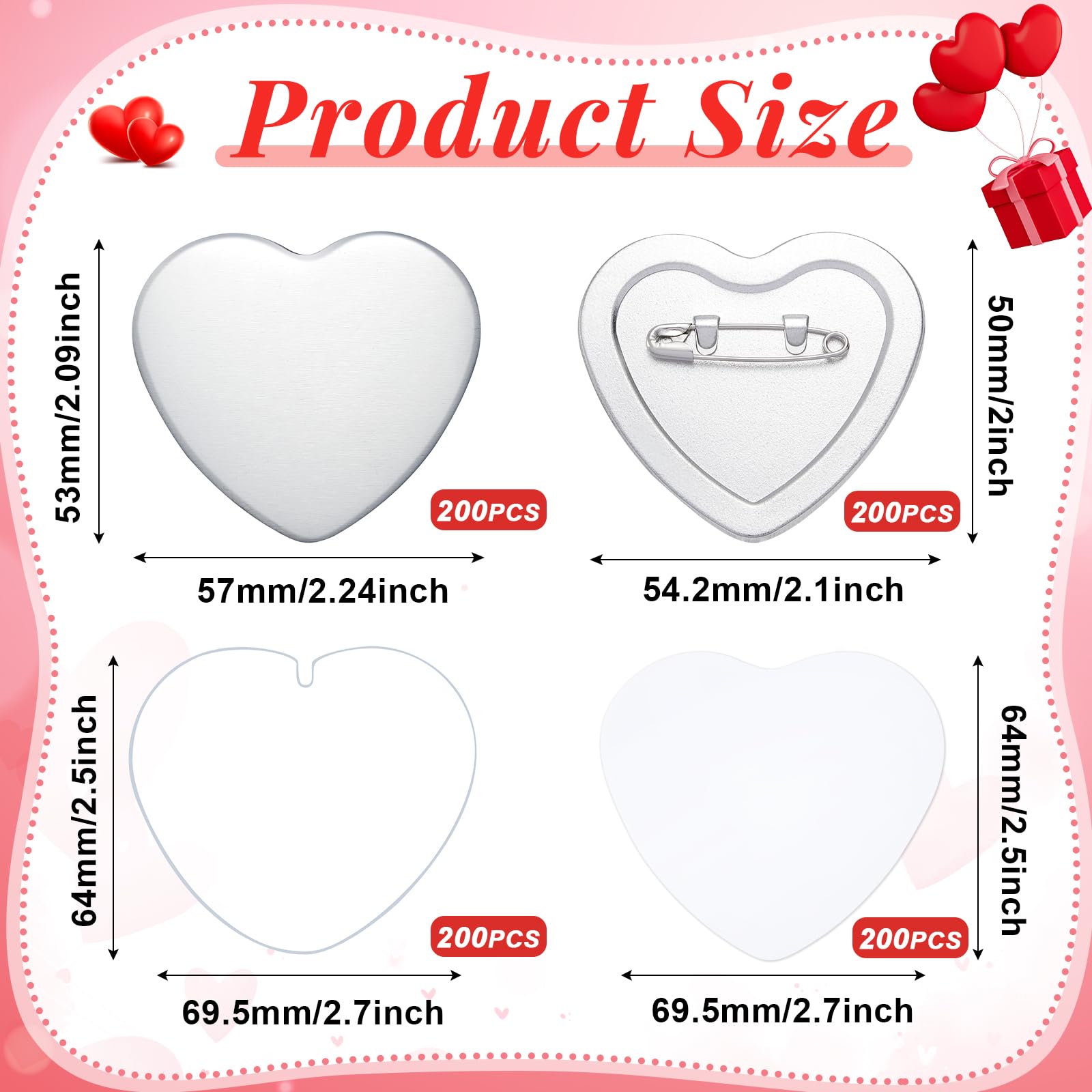 Amazon.com: Landical 200 Sets Blank Heart Button Pin Parts 2.24