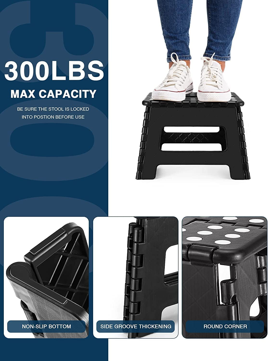 HOUSE DAY Lot de 2 marchepieds pliables de 22,9 cm, robustes avec poignée de transport, marche pliable avec surface antidérapante pour enfants et adultes, design portable pour cuisine, salle de bain
