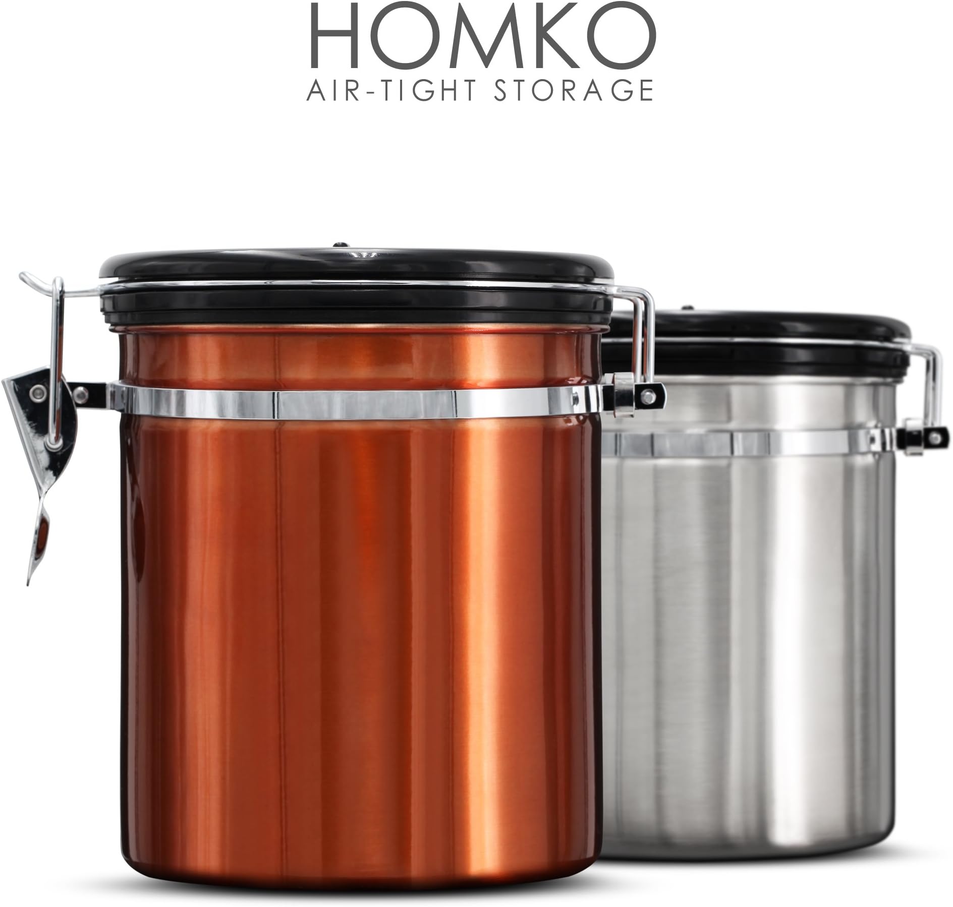 HOMKO Stainless Steel Coffee Container Airtight - Coffee Bean Container For Whole Beans Or Grounds - Vacuum Coffee Canister with co2 Valve (16oz, Copper)