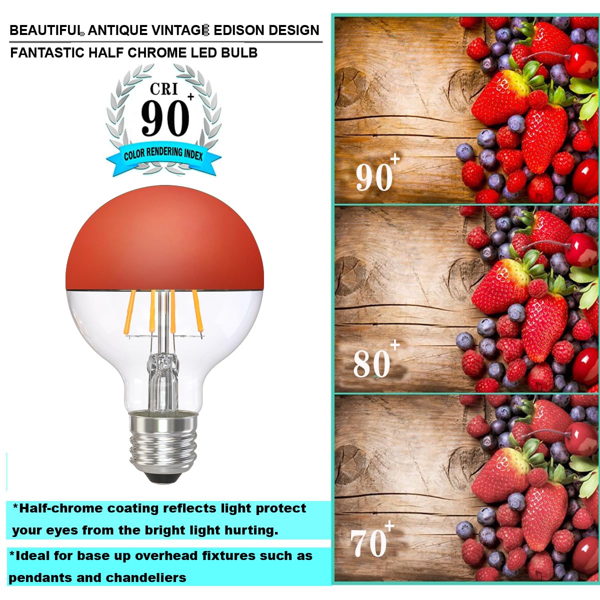 Lampada a LED G80 Filamento LED E27 6W 2700K testa specchiata Arancione dimmerabile 2pcs
