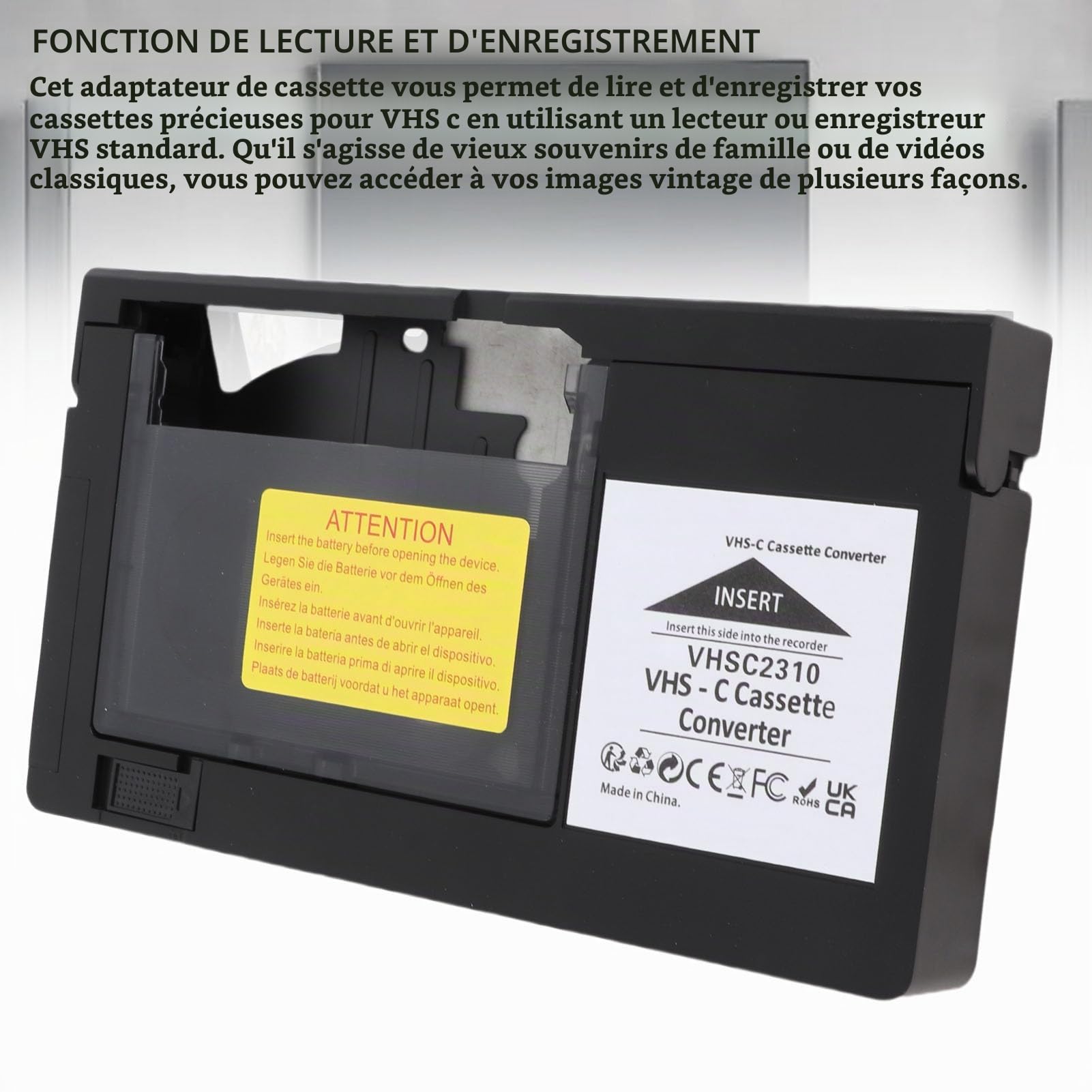 Adaptateur de Cassette, Support de Lecture de Lecture VHS Boîte de Convertisseur de Cassette SVHS CAMCRODERS Mini DV HI8 avec Mécanisme électrique pour S C et Bandes