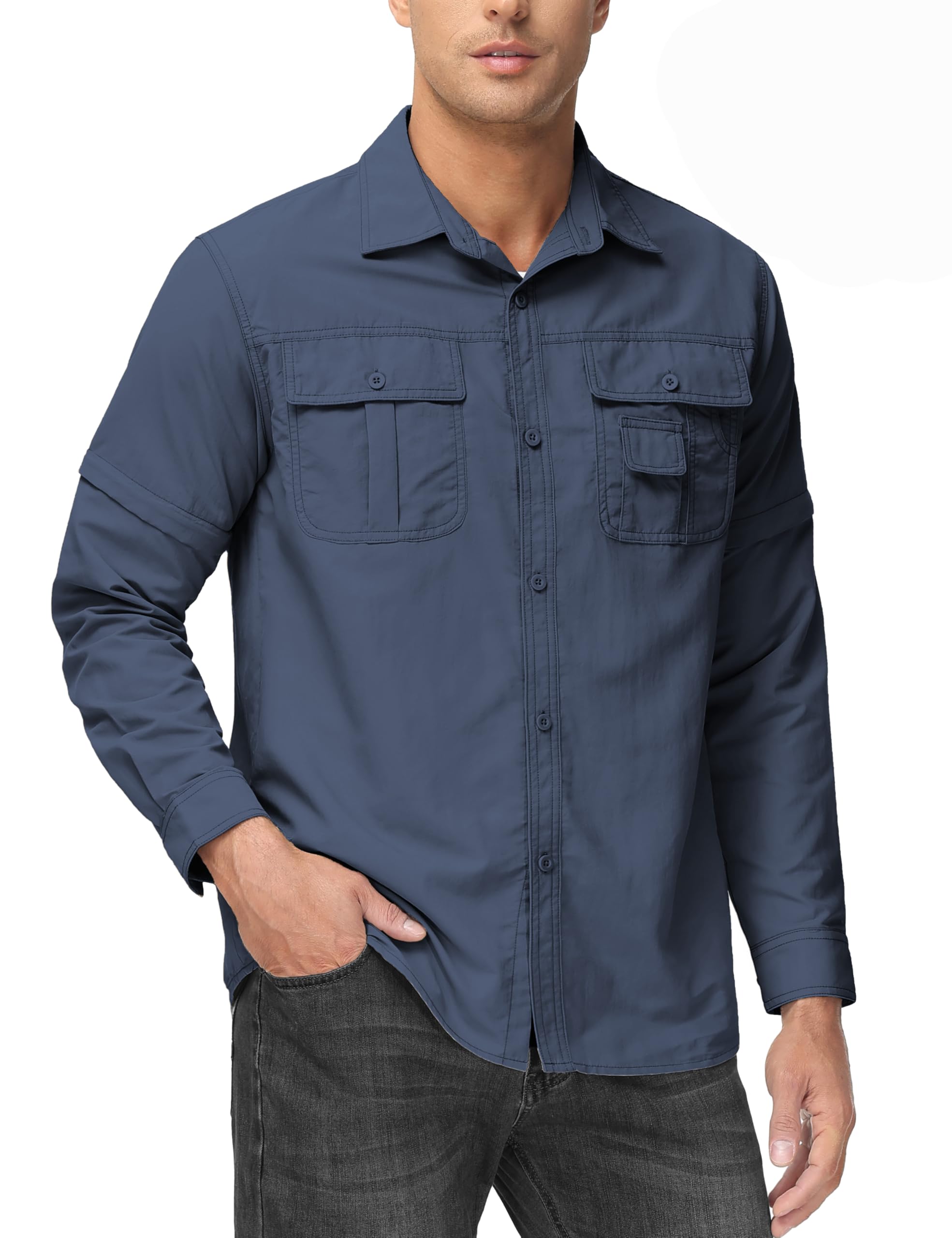 tacvasen Men's Breathable Quick Dry UV Protection Solid Convertible Long Sleeve Shirt-picture-21
