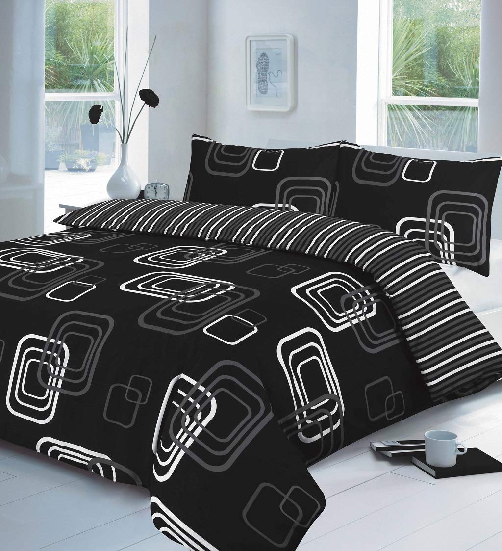 HOME ACE Blake Black Printed King Duvet Cover Set - Easy Care Poly Cotton King Size Quilt Cover Bedding Set - 230CM x 220CM with 2 Pillowcases 50CM x 75CM