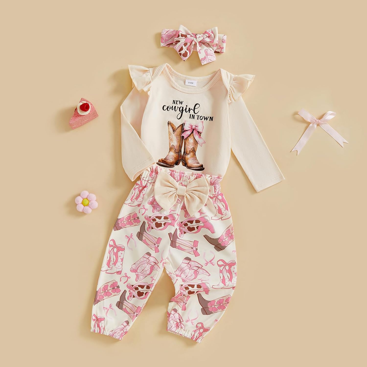 Western Baby Girl Clothes Horse/Boots Print Long Sleeve Romper + Pants + Headband Newborn Infant Cute 3PCS Set - Image 8