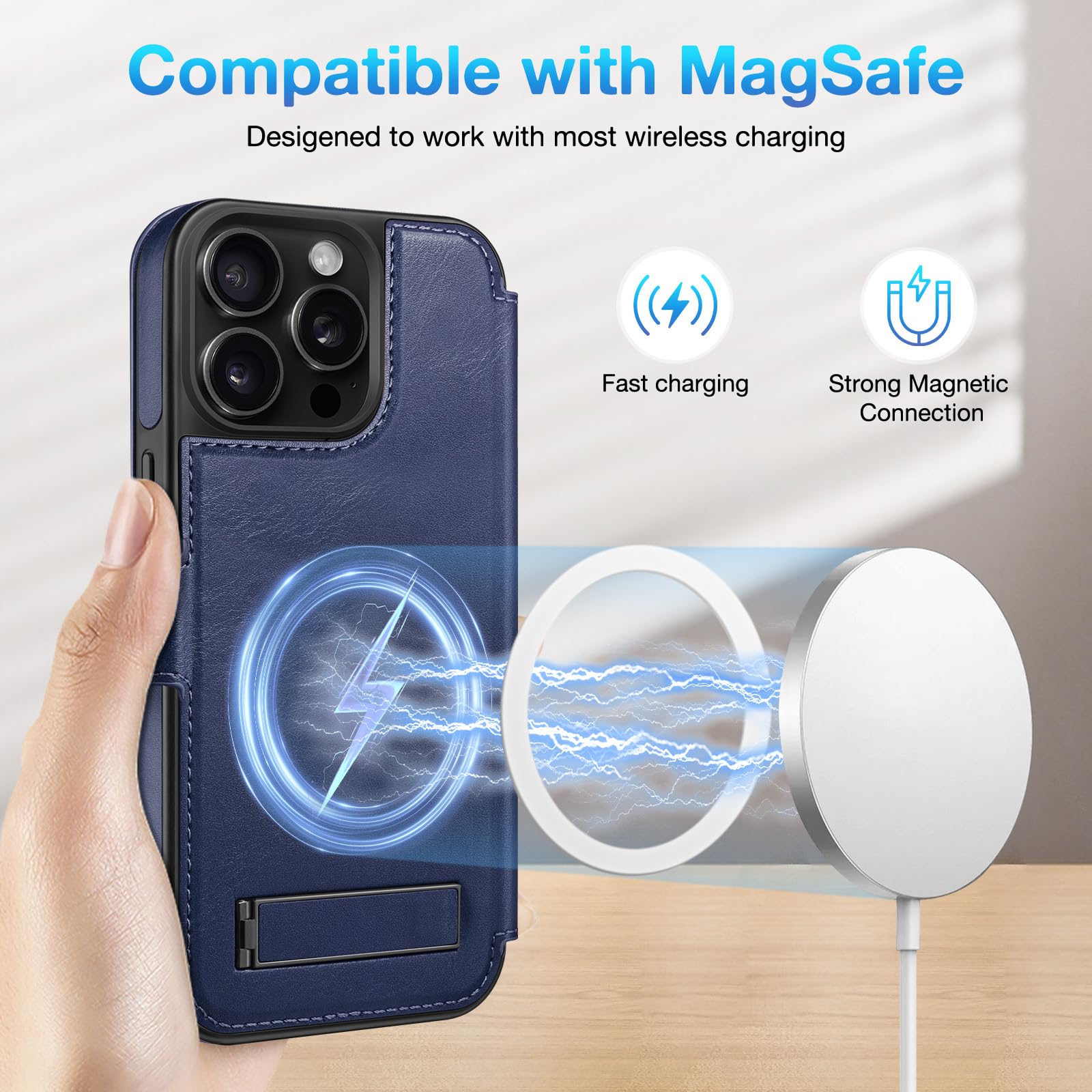 Custodia a portafoglio per iPhone 13 Pro Max 17 cm [cavalletto invisibile integrato] [ricarica wireless] [3 slot per schede e blocco RFID] [pelle PU] custodia protettiva per donne uomini per