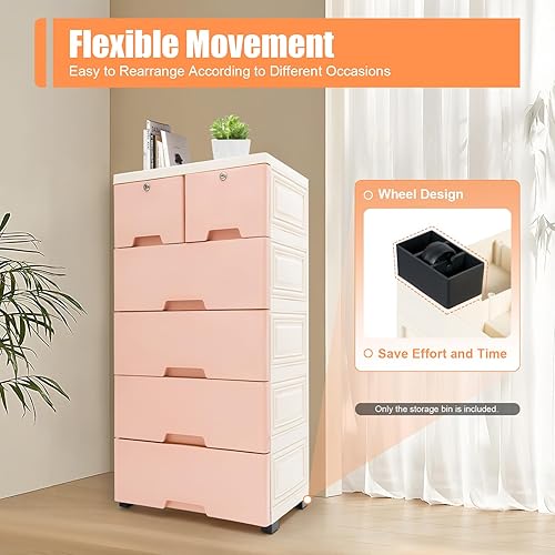 Miniatura 4 de TFCFL Armario de almacenamiento de 5 capas con 6 cajones, armario de almacenamiento para bebé, armario de plástico para niños, armario moderno de