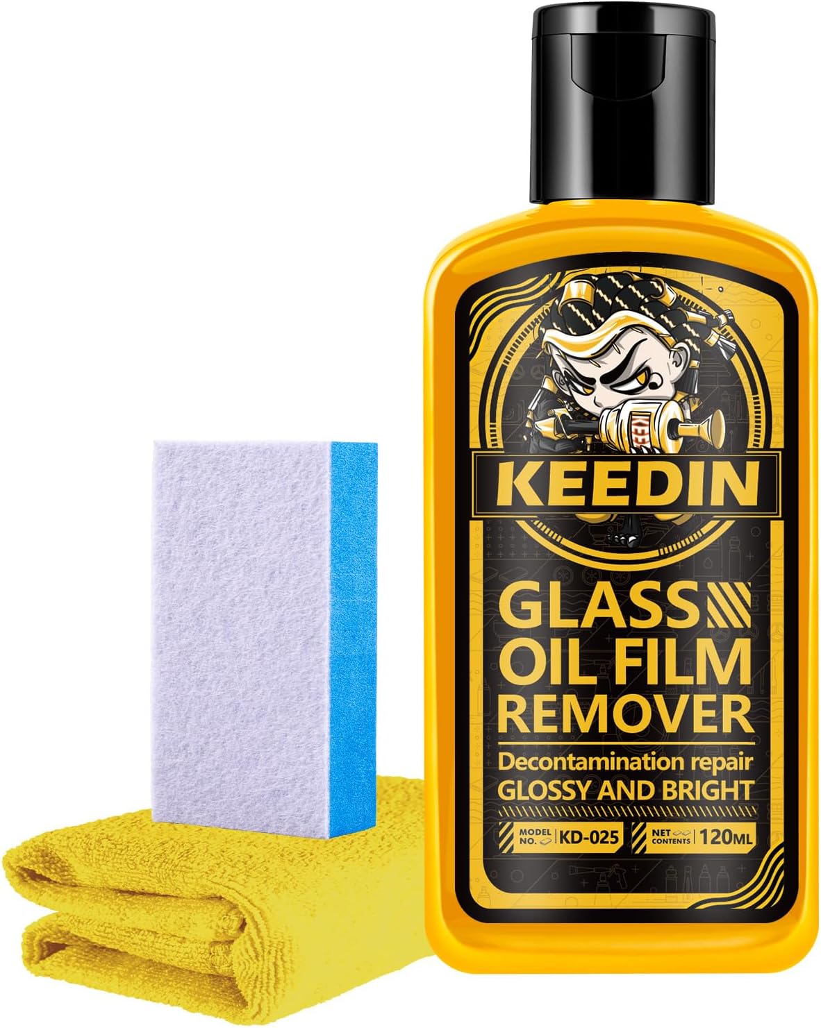 Degreaser Car Glass Oil Film Cleaner, Car Window Cleaner for Car Windshield to Remove Oil & Water Stains Without Damaging Glass include Towel& Sponge