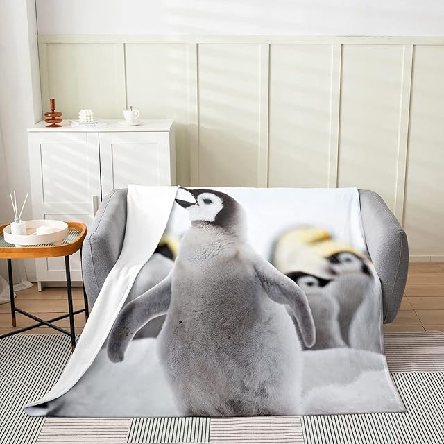 XLYYDS Penguin 3D Printed Flannel Throw Blanket, Fluffy Warm Fleece Blanket Soft Blankets Kids Adults Blanket for Bed, Couch and Sofa 100x130cm